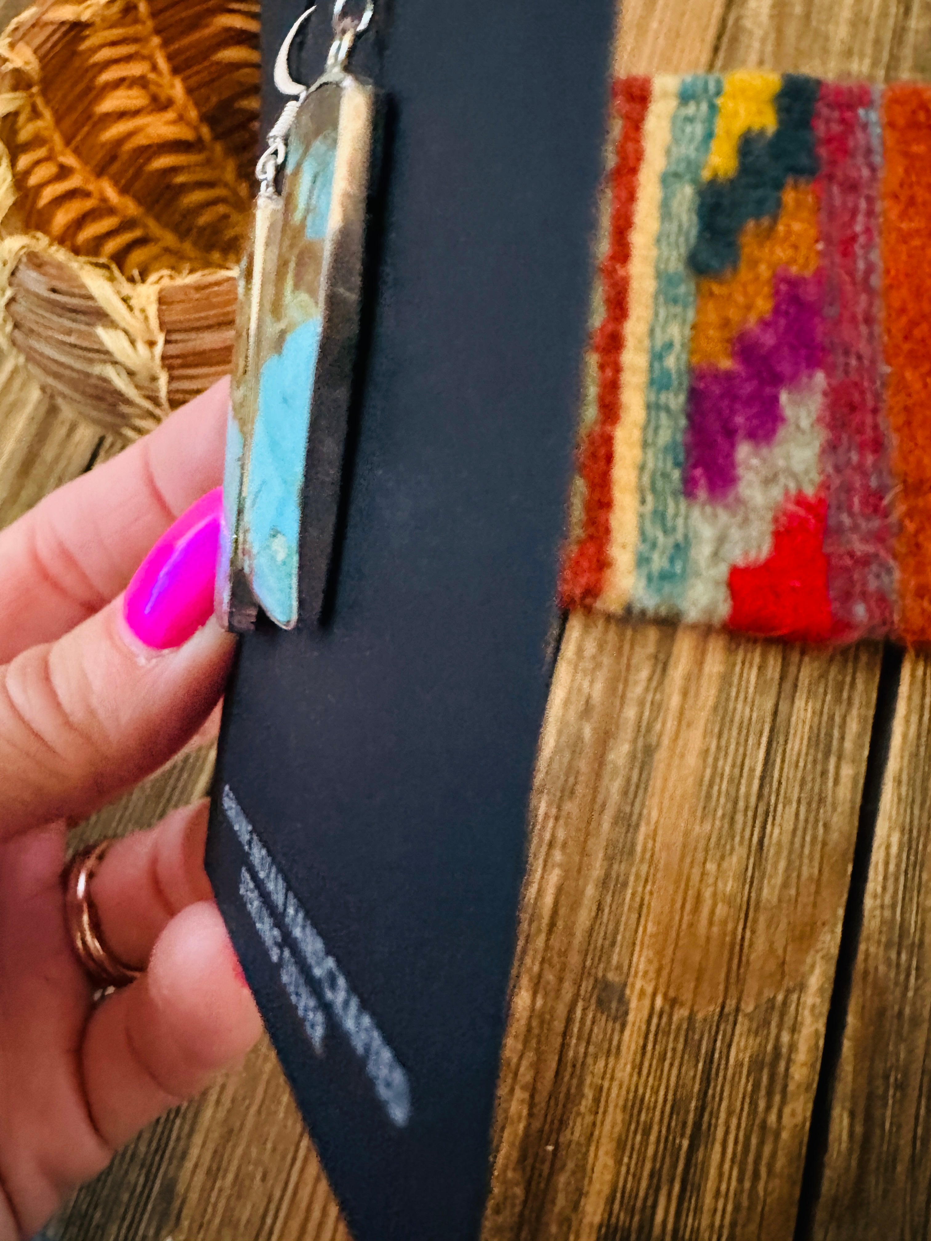 Handcrafted Turquoise & Sterling Silver Slab Dangle Earrings