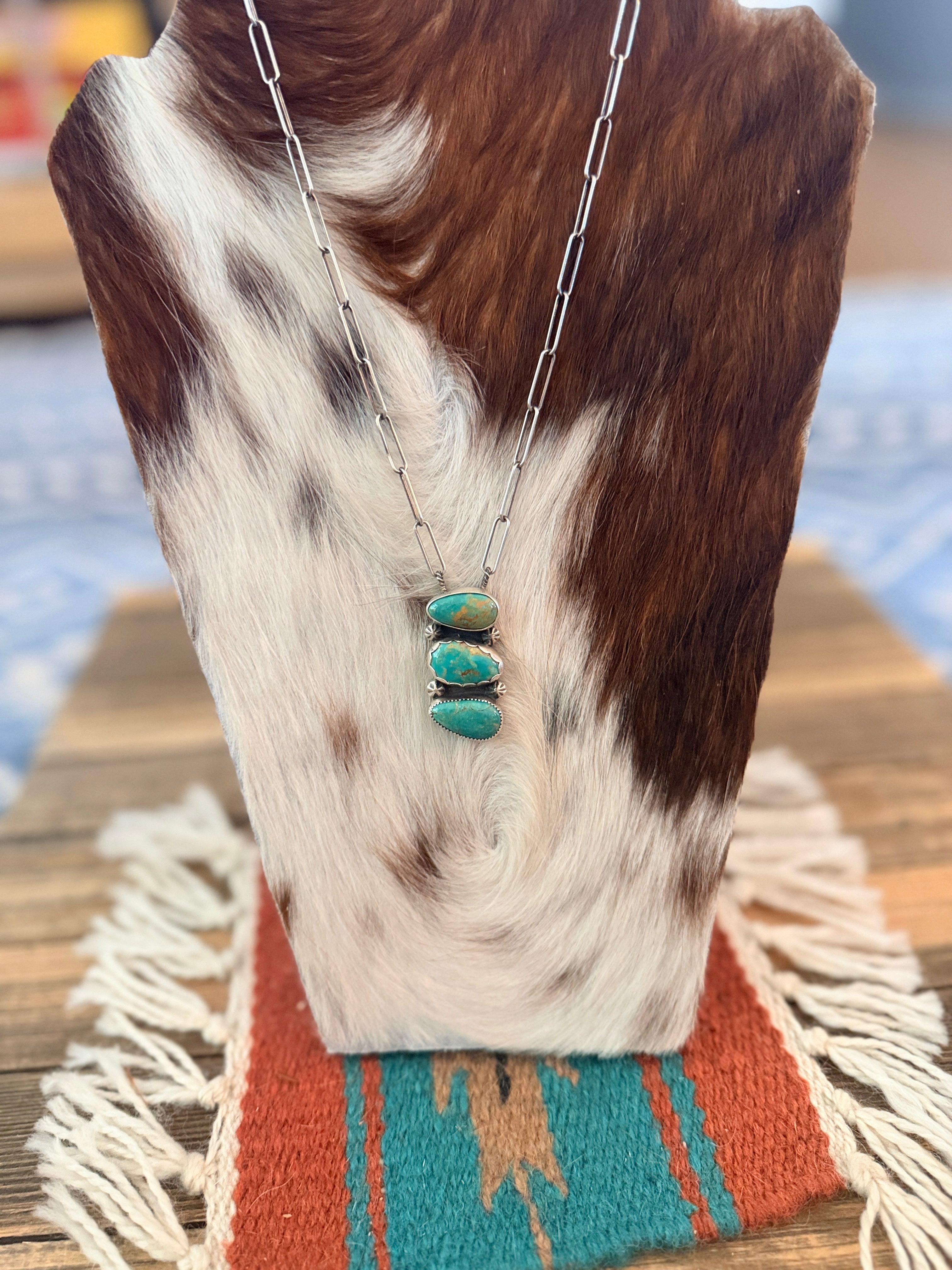Handmade Sterling Silver & Tyrone Turquoise Necklace
