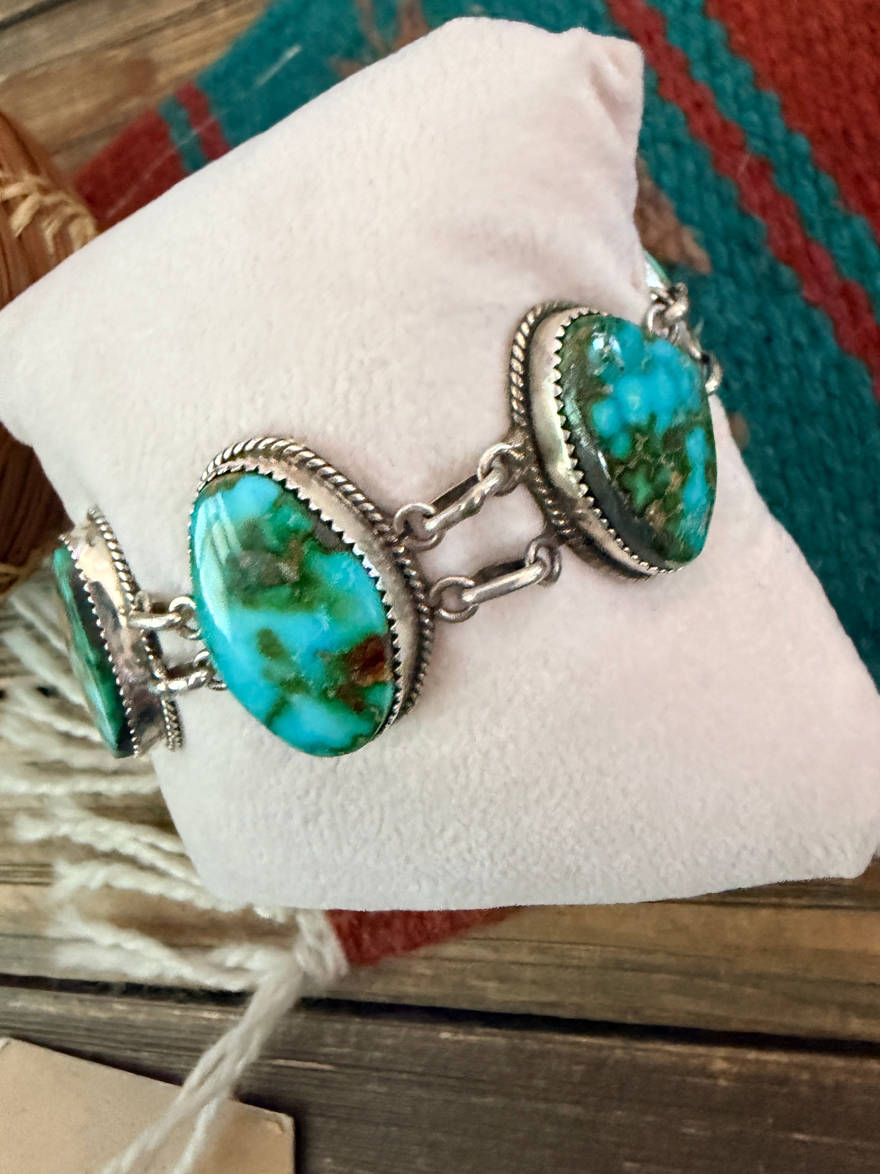 Handcrafted Sterling Silver & Sonoran Gold Turquoise Link Bracelet by La Rose Ganadonegro