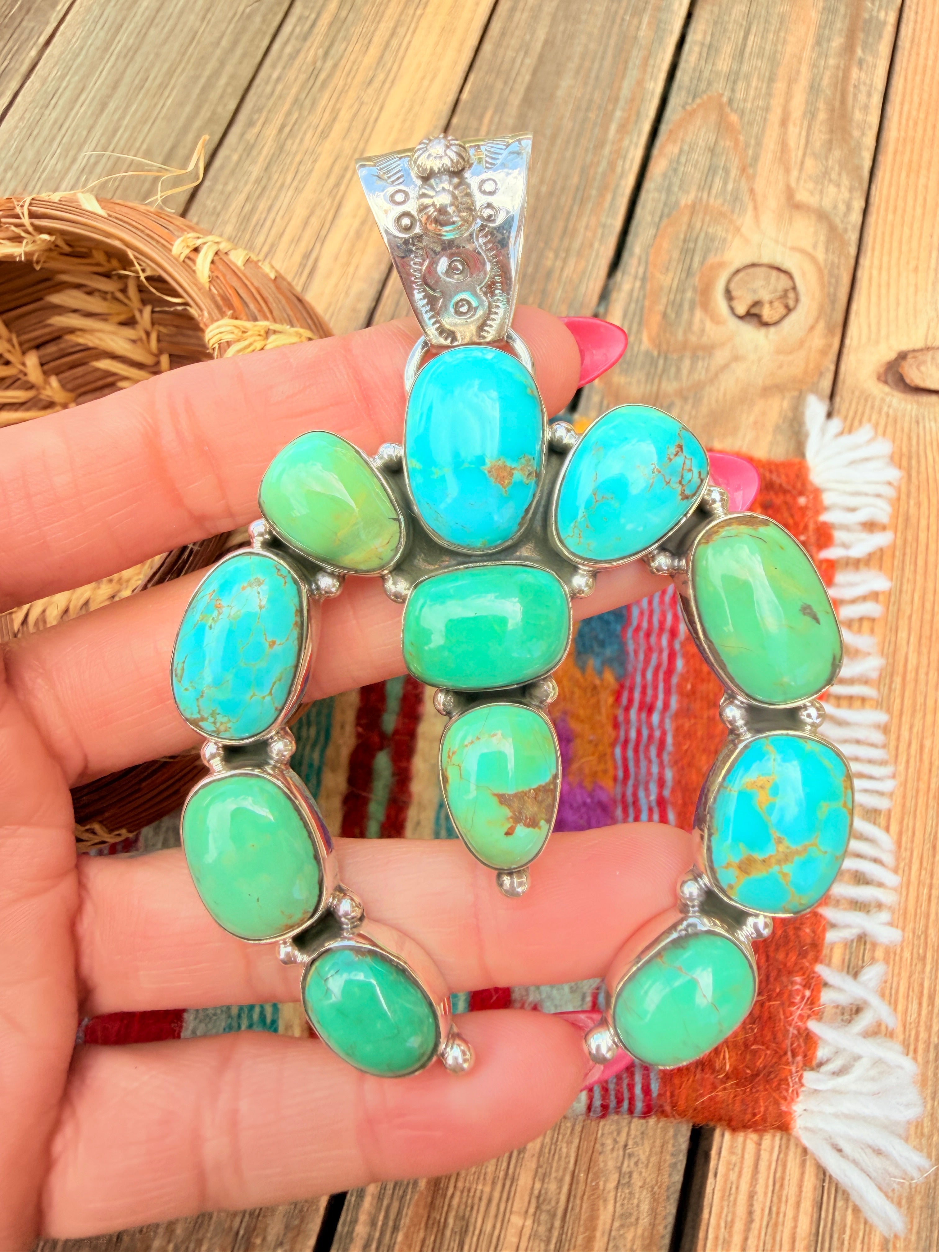 Handmade Sterling Silver Turquoie Naja Pendant By Dan Dodson larger style
