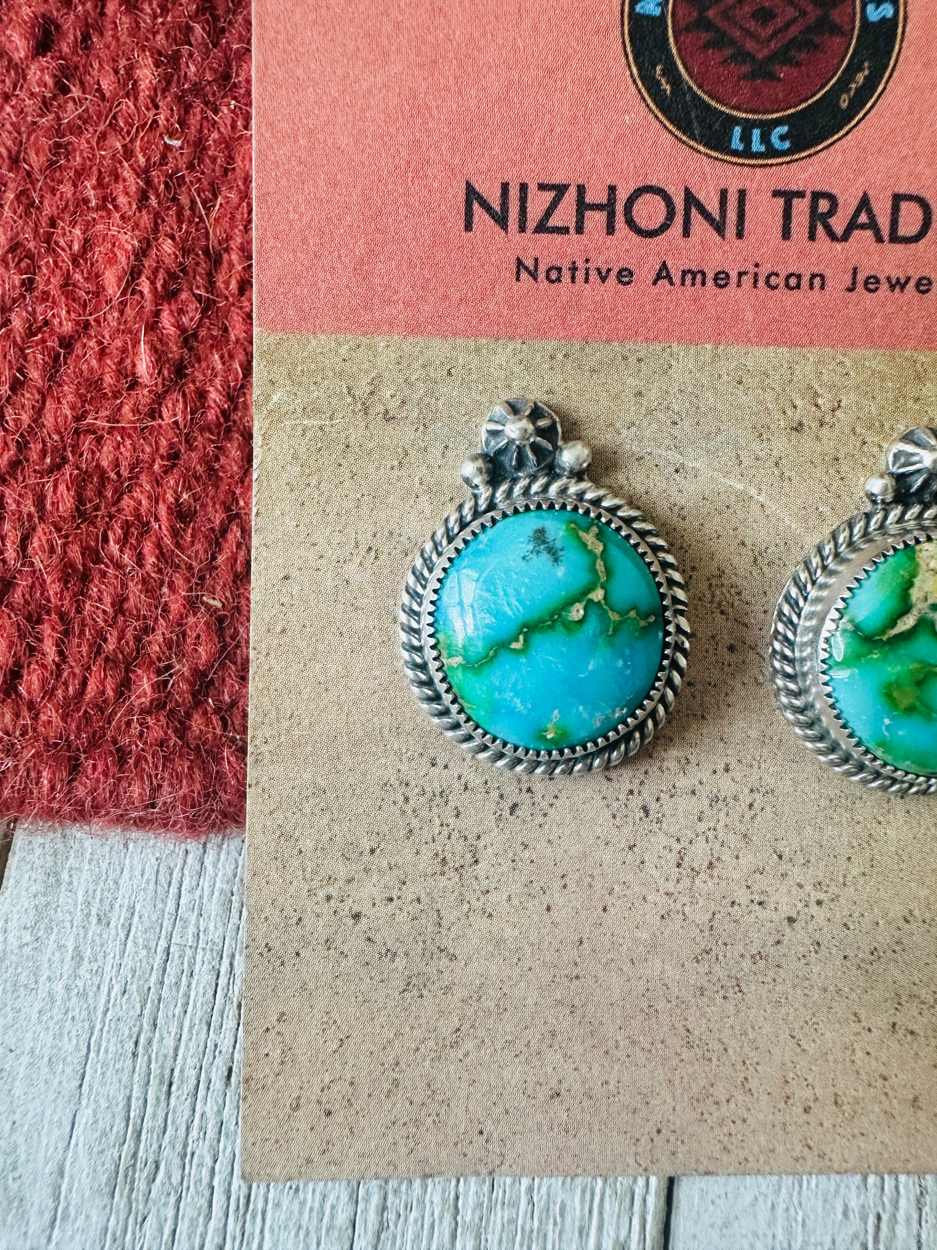 Navajo Sonoran Gold Turquoise & Sterling Silver Post Earrings