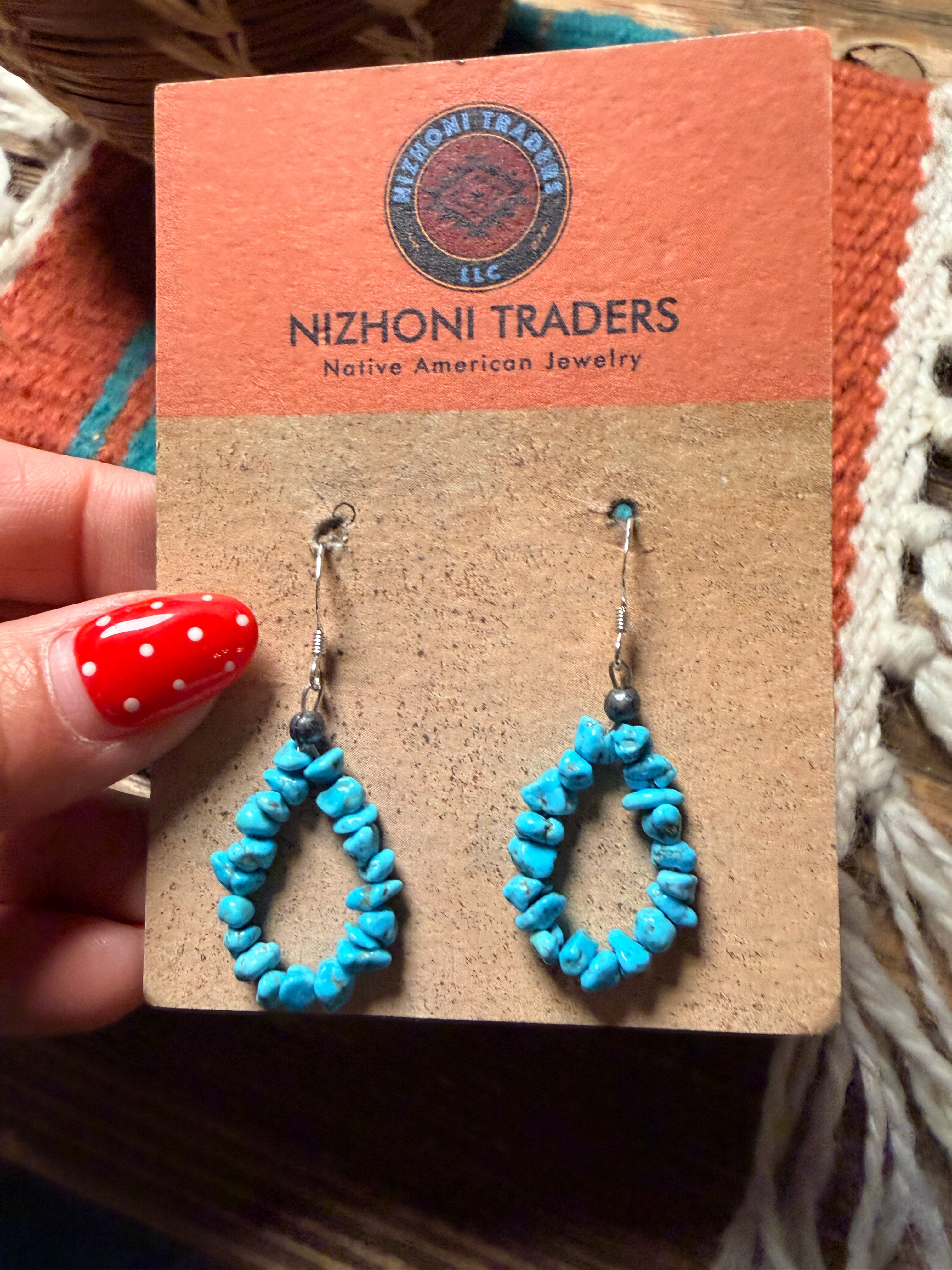 Handcrafted Turquoise Beaded Dangle Hoop Earrings