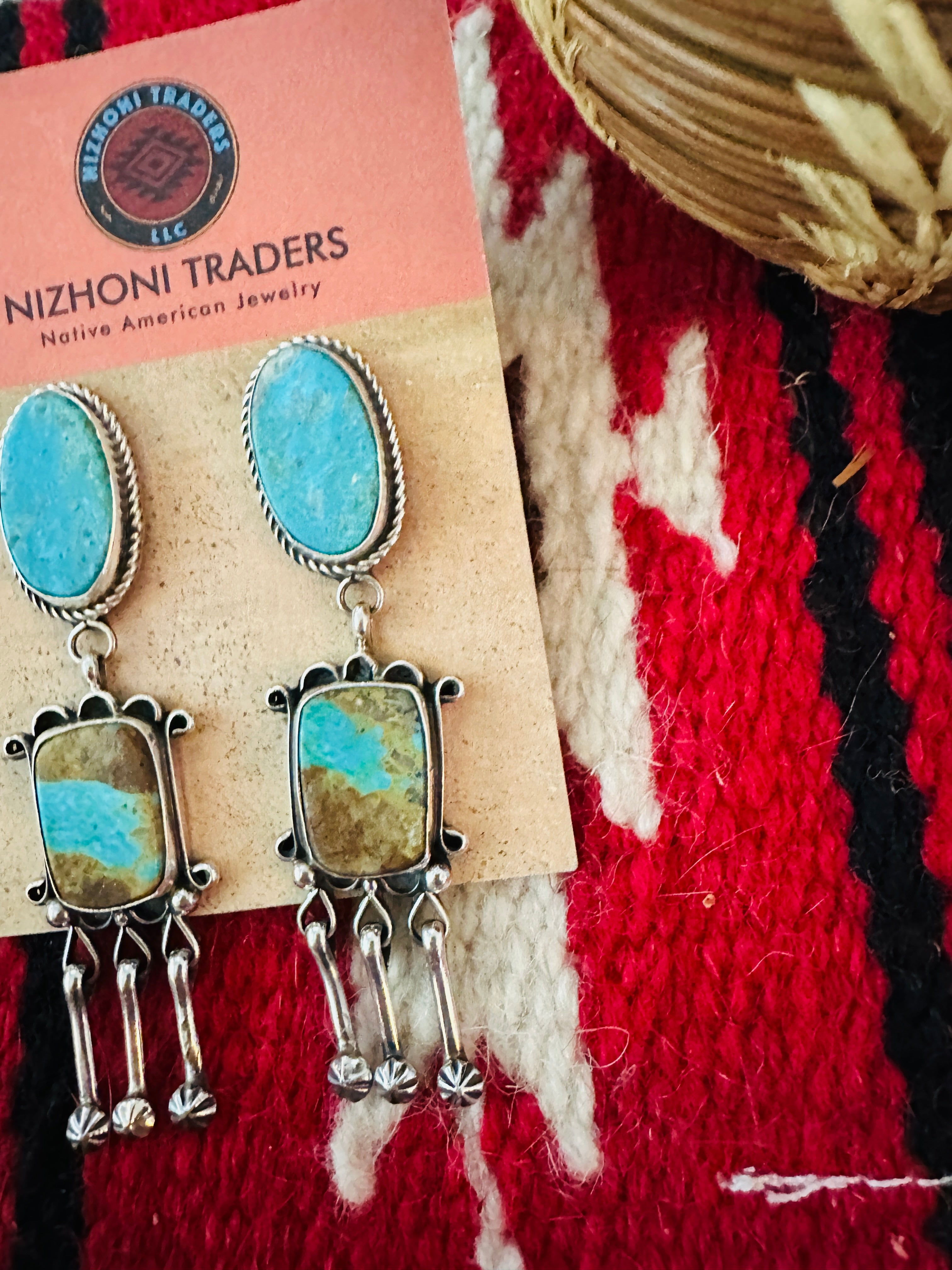 Handcrafted Royston Turquoise And Sterling Silver Dangle Earrings by Jacqueline Silver