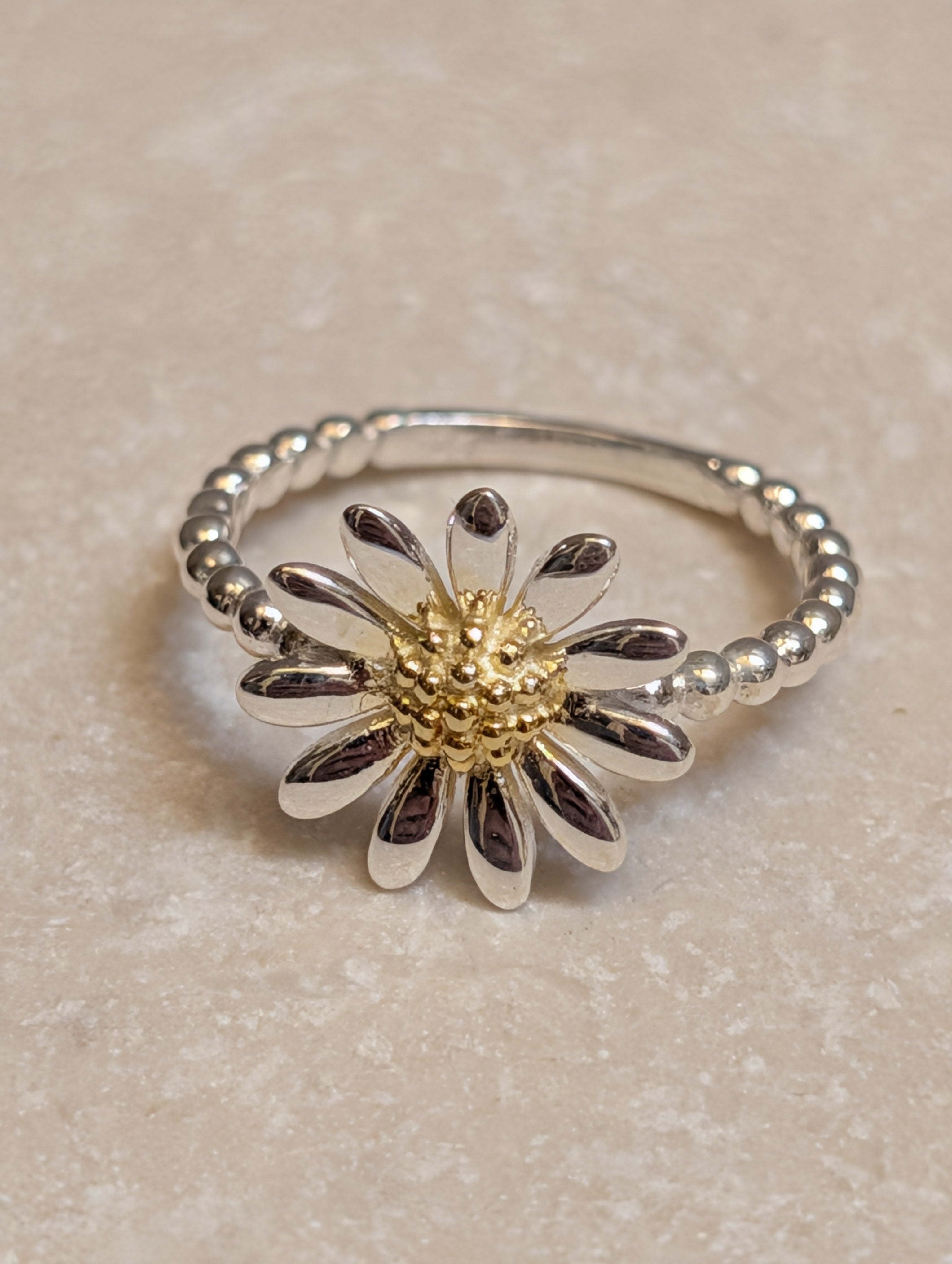 14k Gold Daisy Sterling Silver Ring