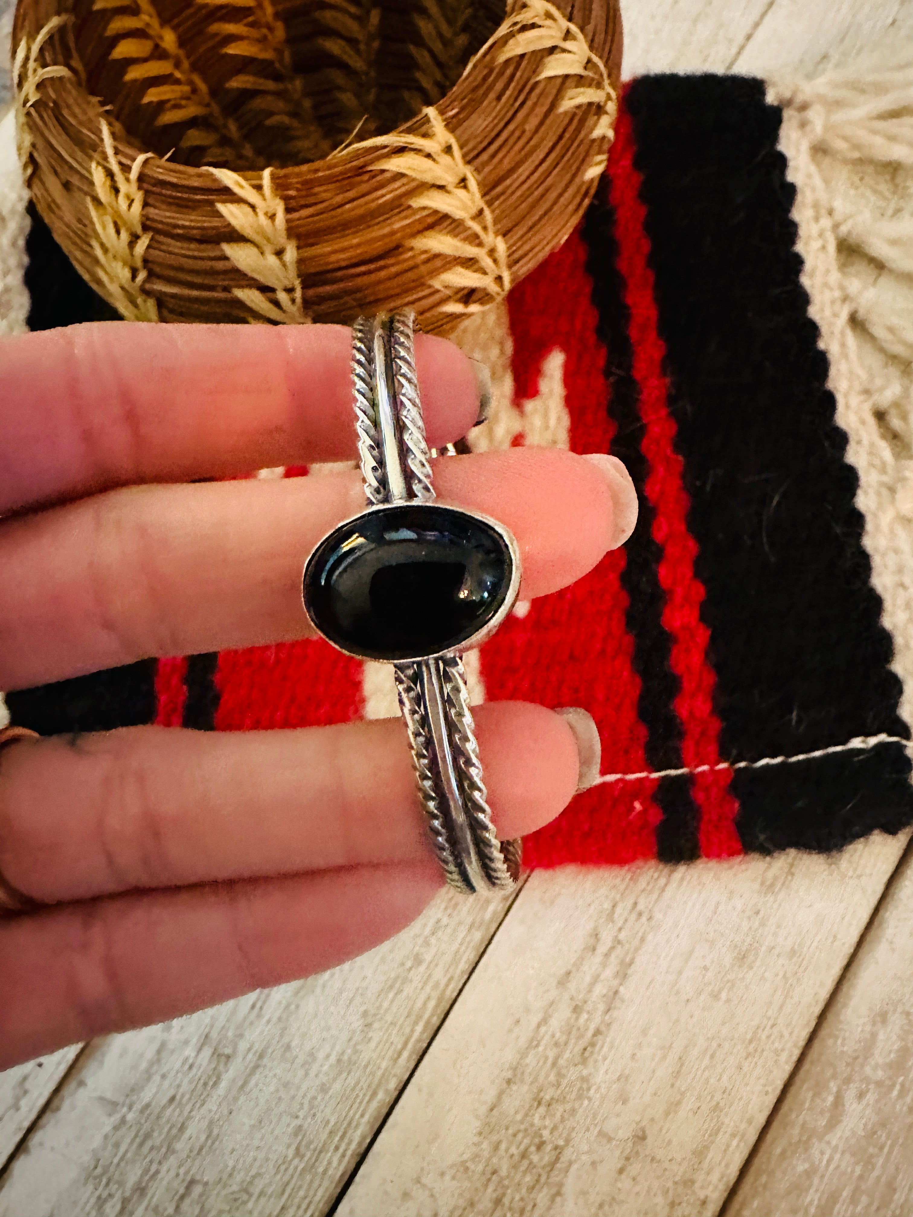 Navajo Sterling Silver & Black Onyx Cuff Bracelet