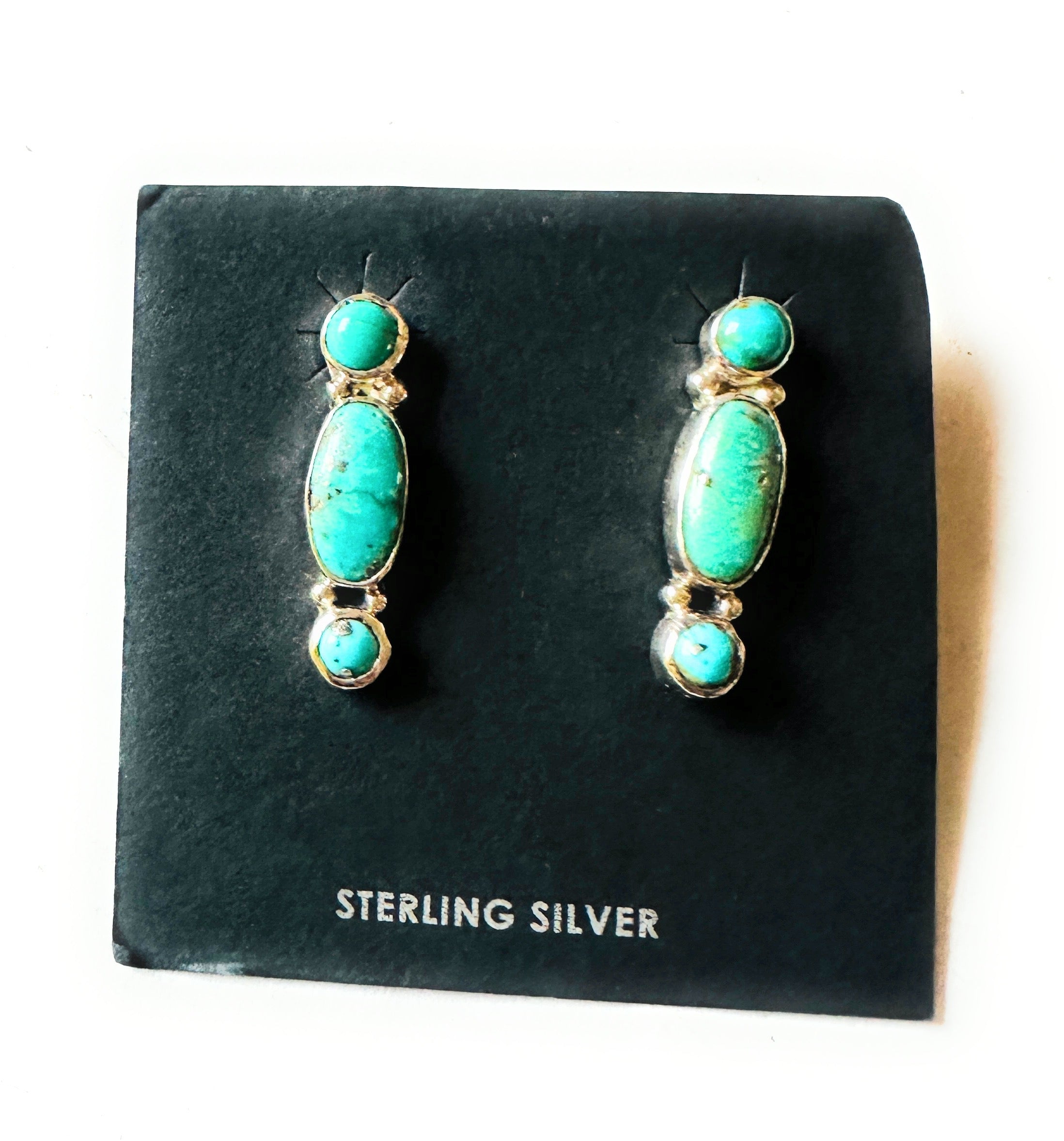 Navajo 3-Stone Turquoise And Sterling Silver Dangle Earrings