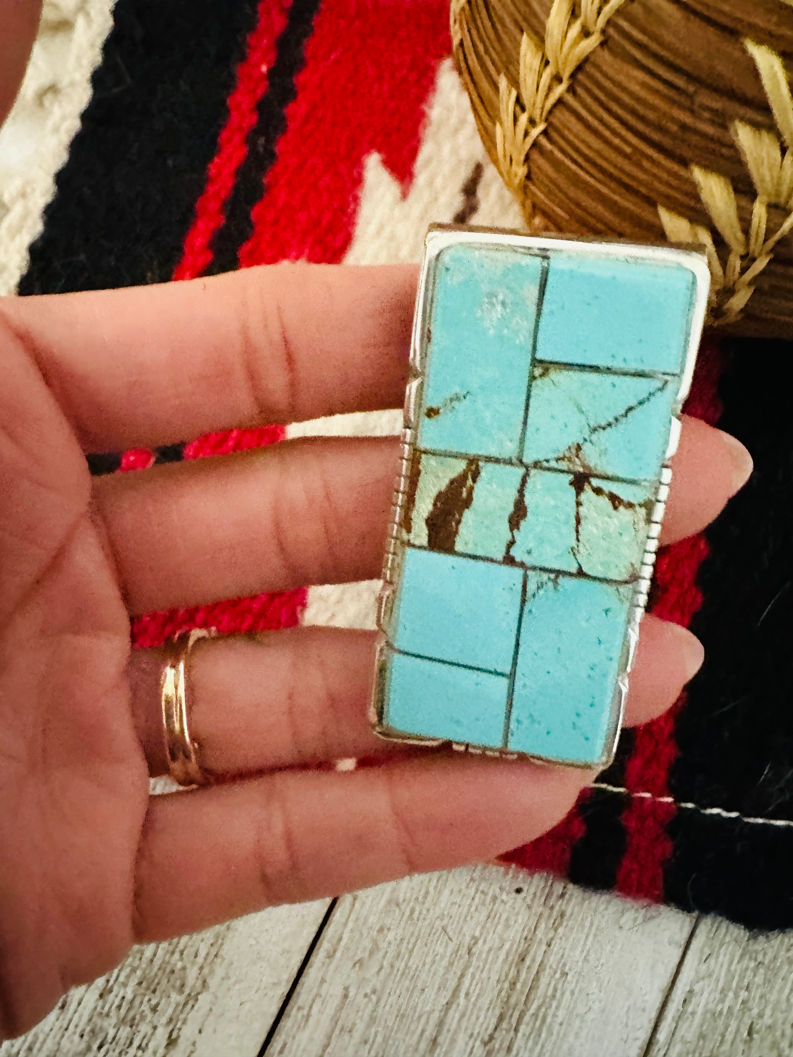 Navajo Turquoise & Sterling Silver Inlay Money Clip