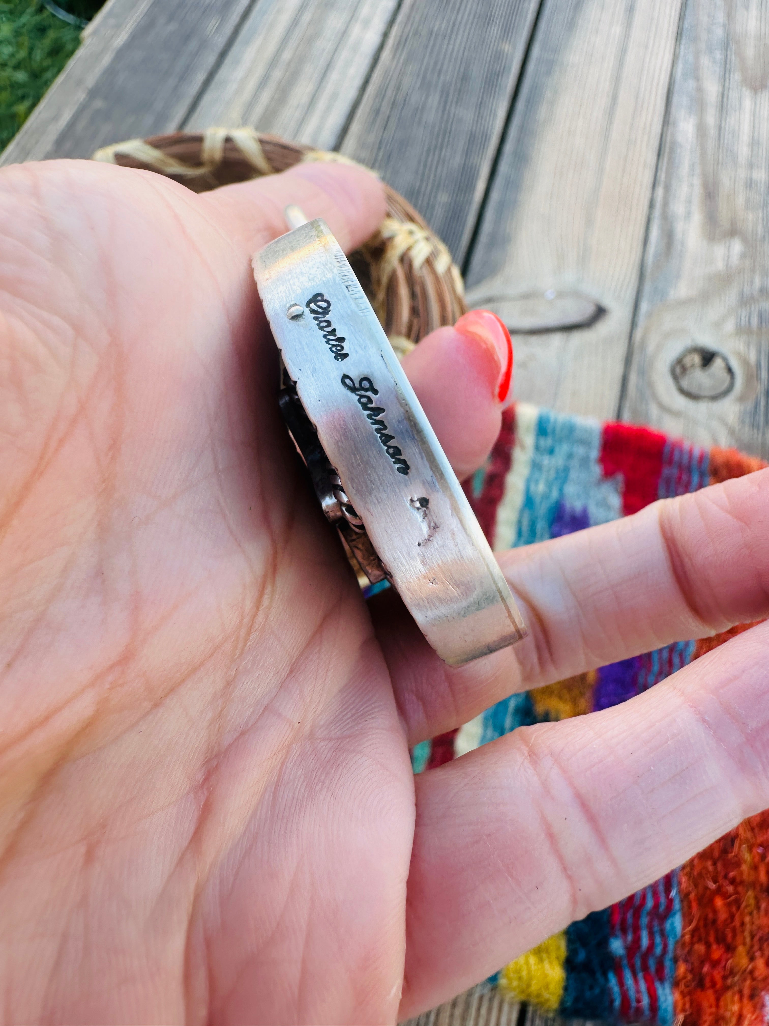 Handcrafted Turquoise & Sterling Silver Locket Style Pendant by Charles Johnson