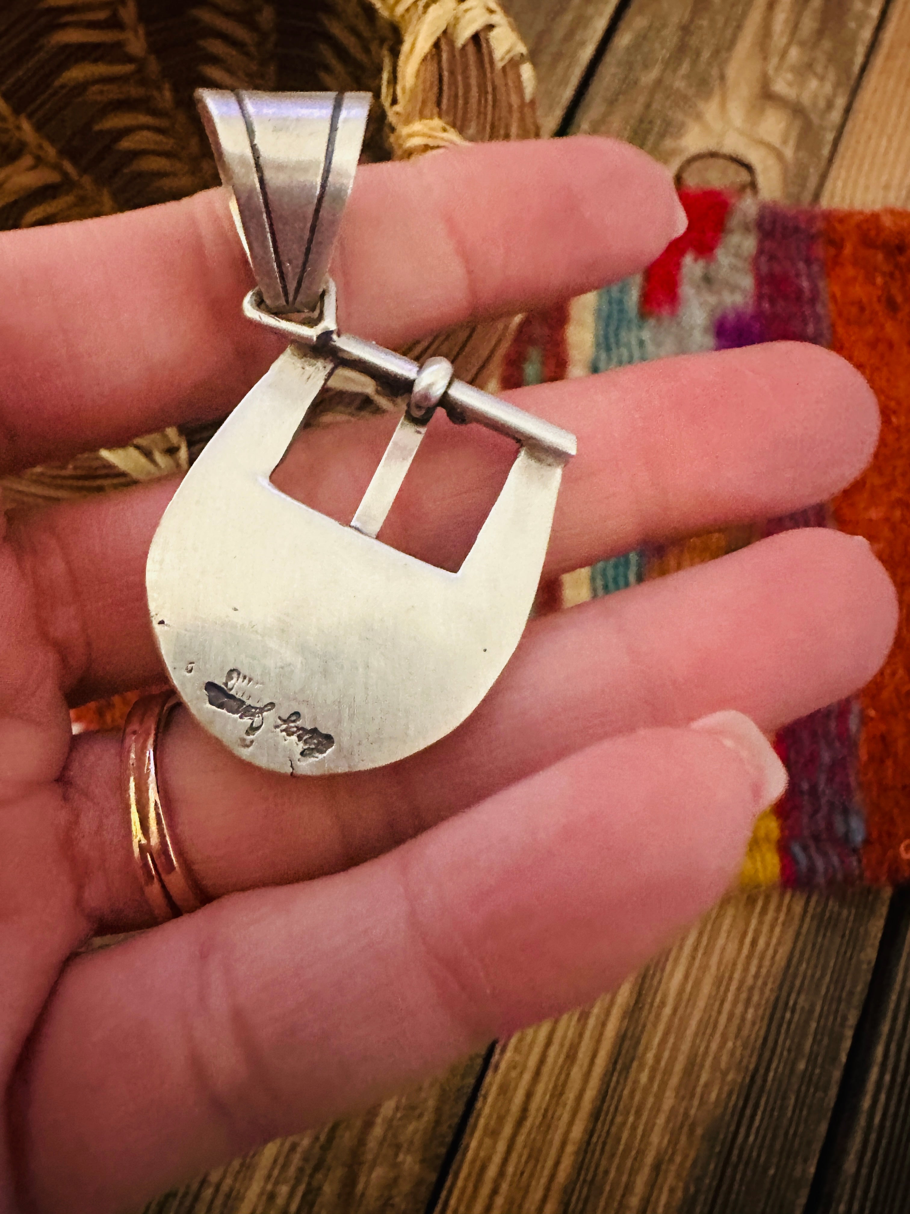 Handcrafted Sterling Silver & Turquoise Belt Buckle Pendant