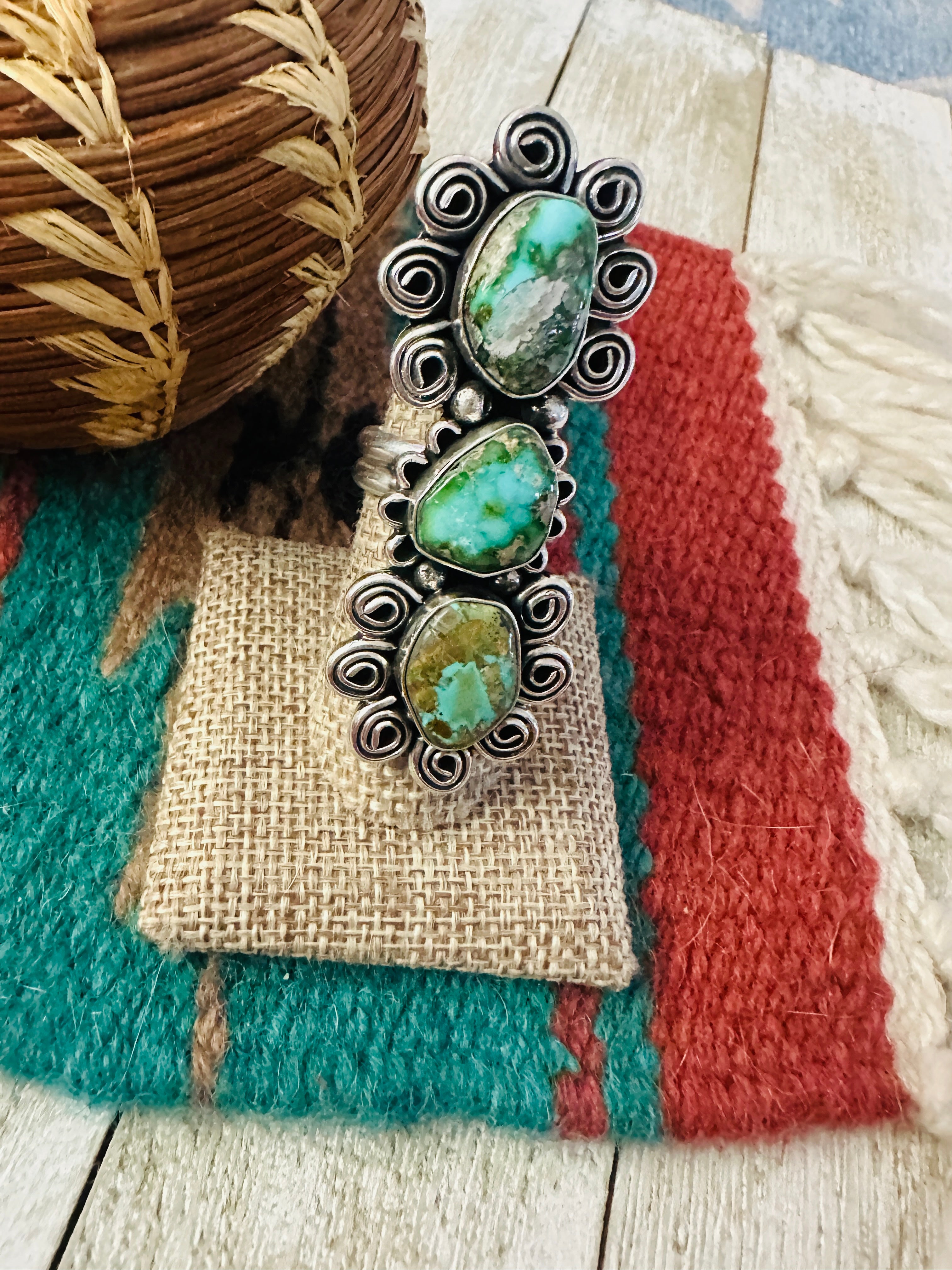 Handcrafted Sonoran Mountain Turquoise & Sterling Silver Ring size 7