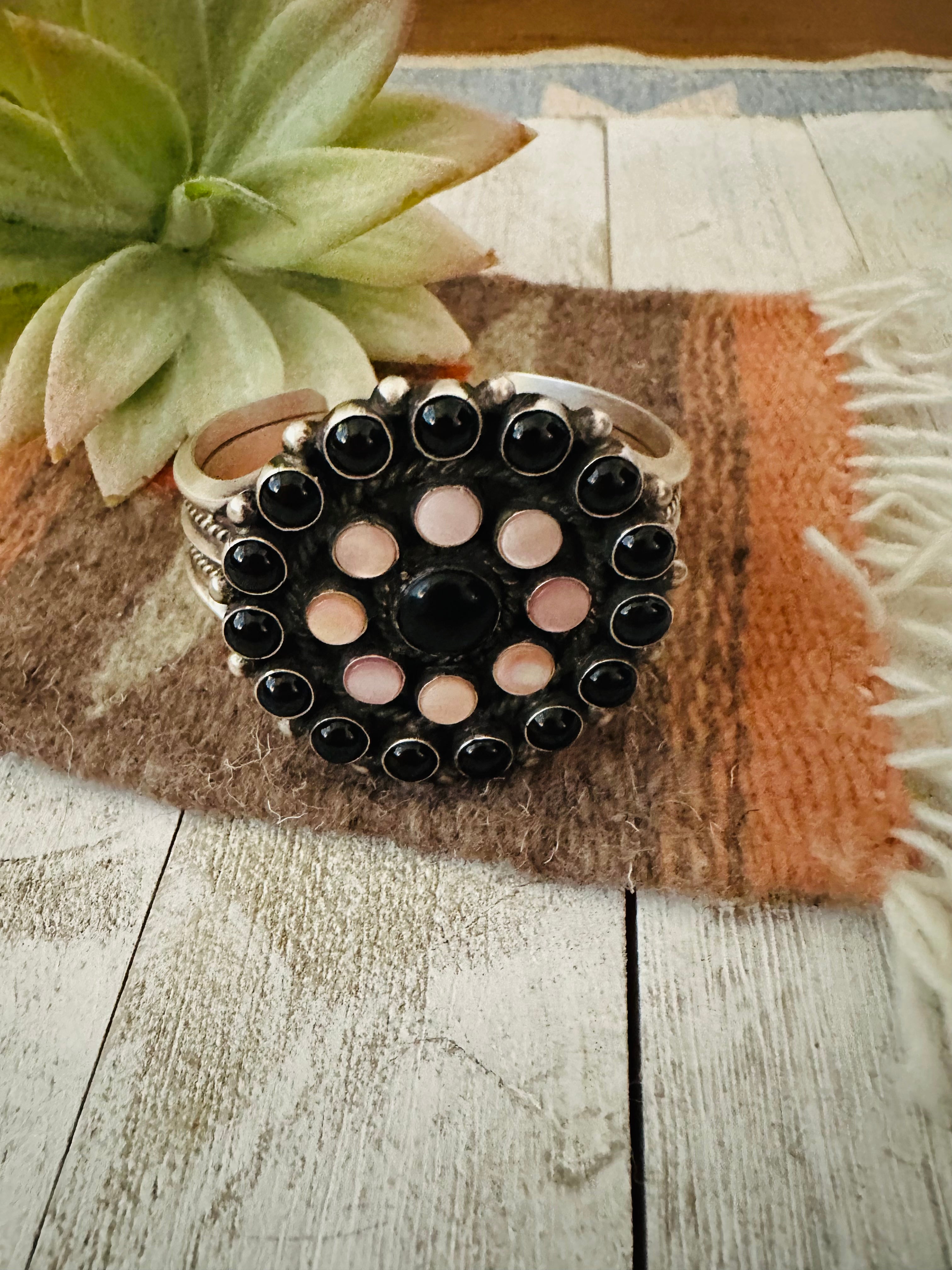 Navajo Onyx, Mother of Pearl & Sterling Silver Cuff Bracelet