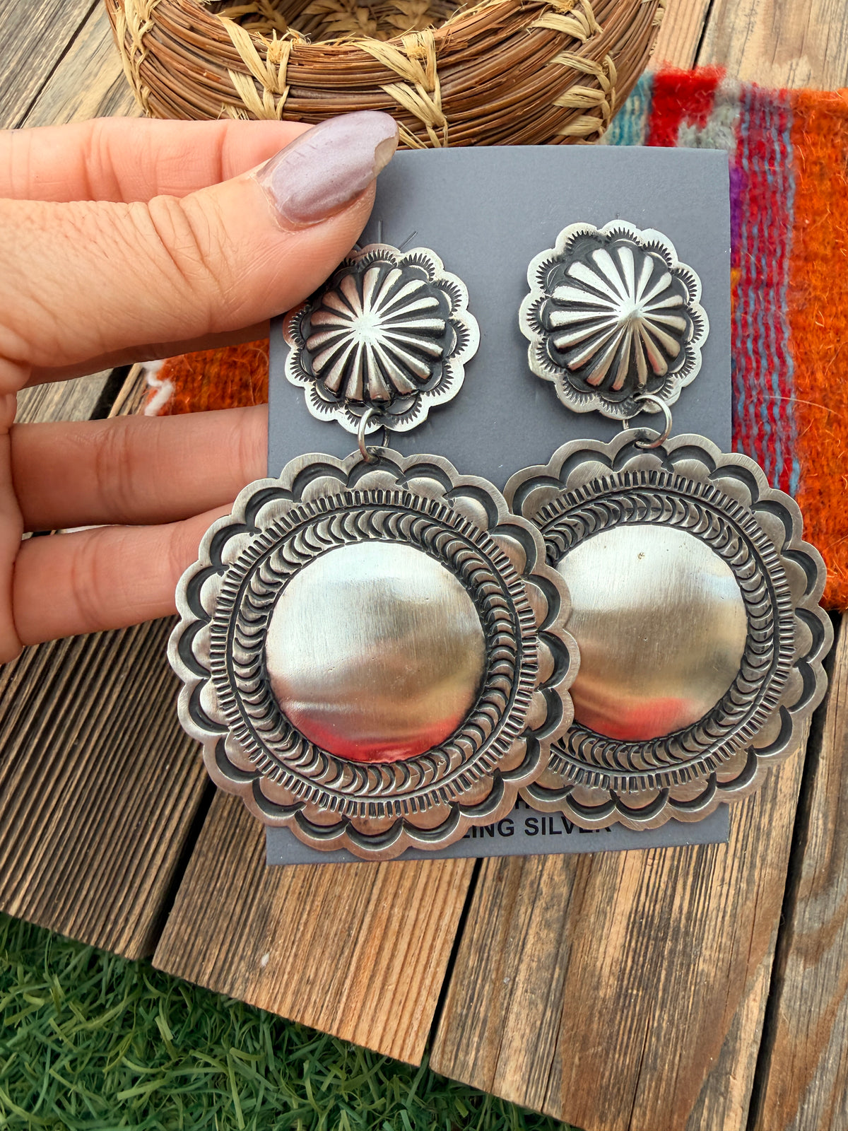 Handcrafted Sterling Silver Concho Dangle Earrings by Leander Tahe