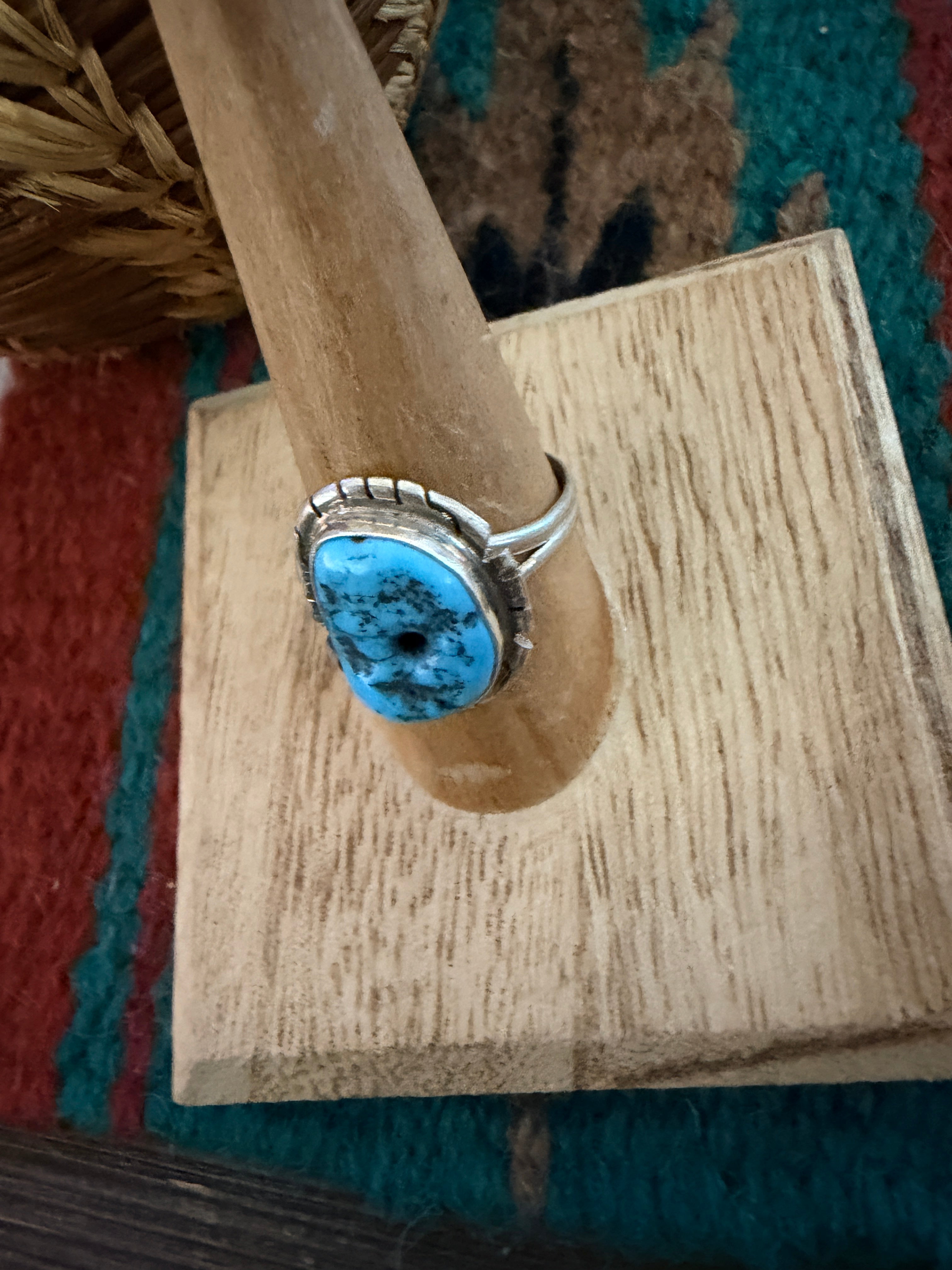 Handcrafted Turquoise & Sterling Silver Ring Size 8.75