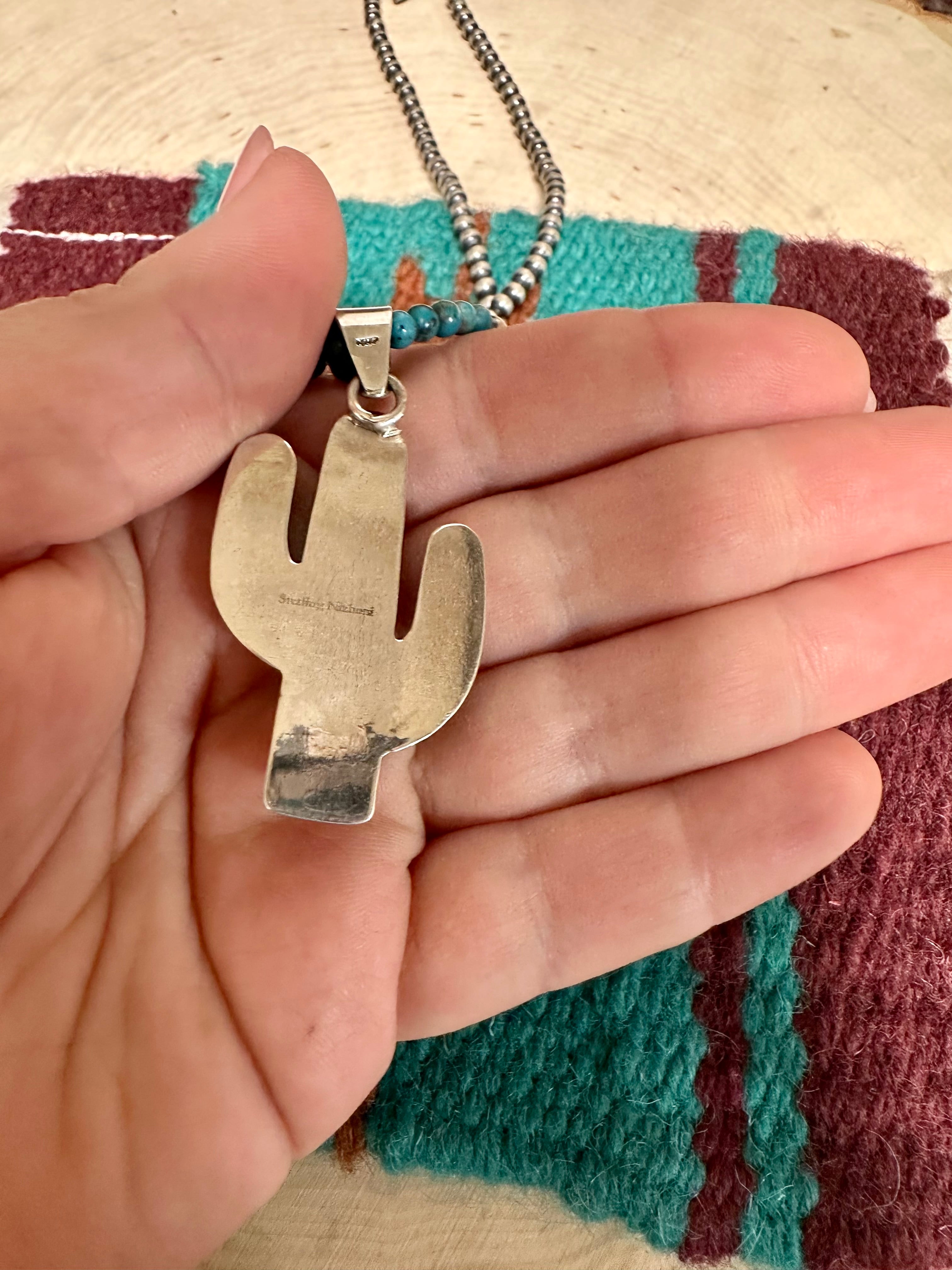 Handmade Sterling Silver Multi Stone Saguaro Cactus Pendant