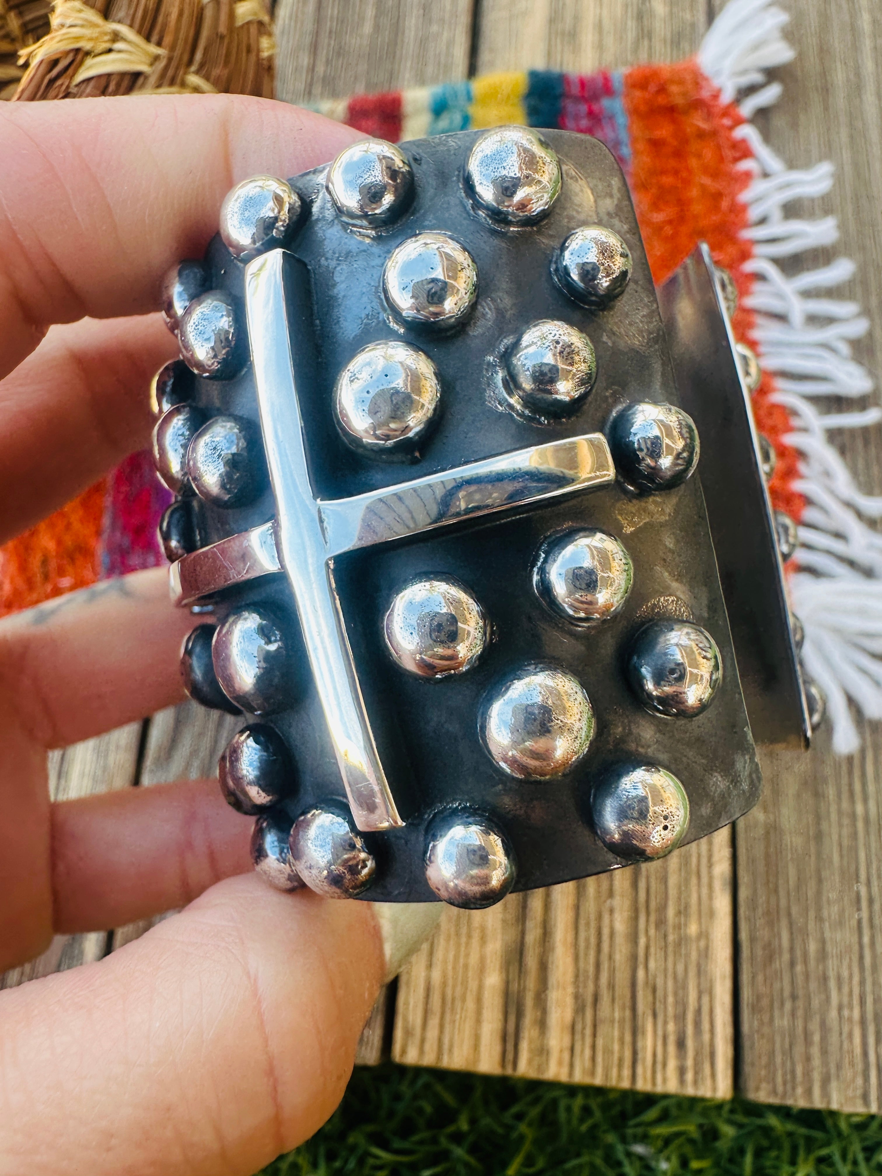 Handcrafted Sterling Silver Cross Cuff Bracelet By Chimney Butte