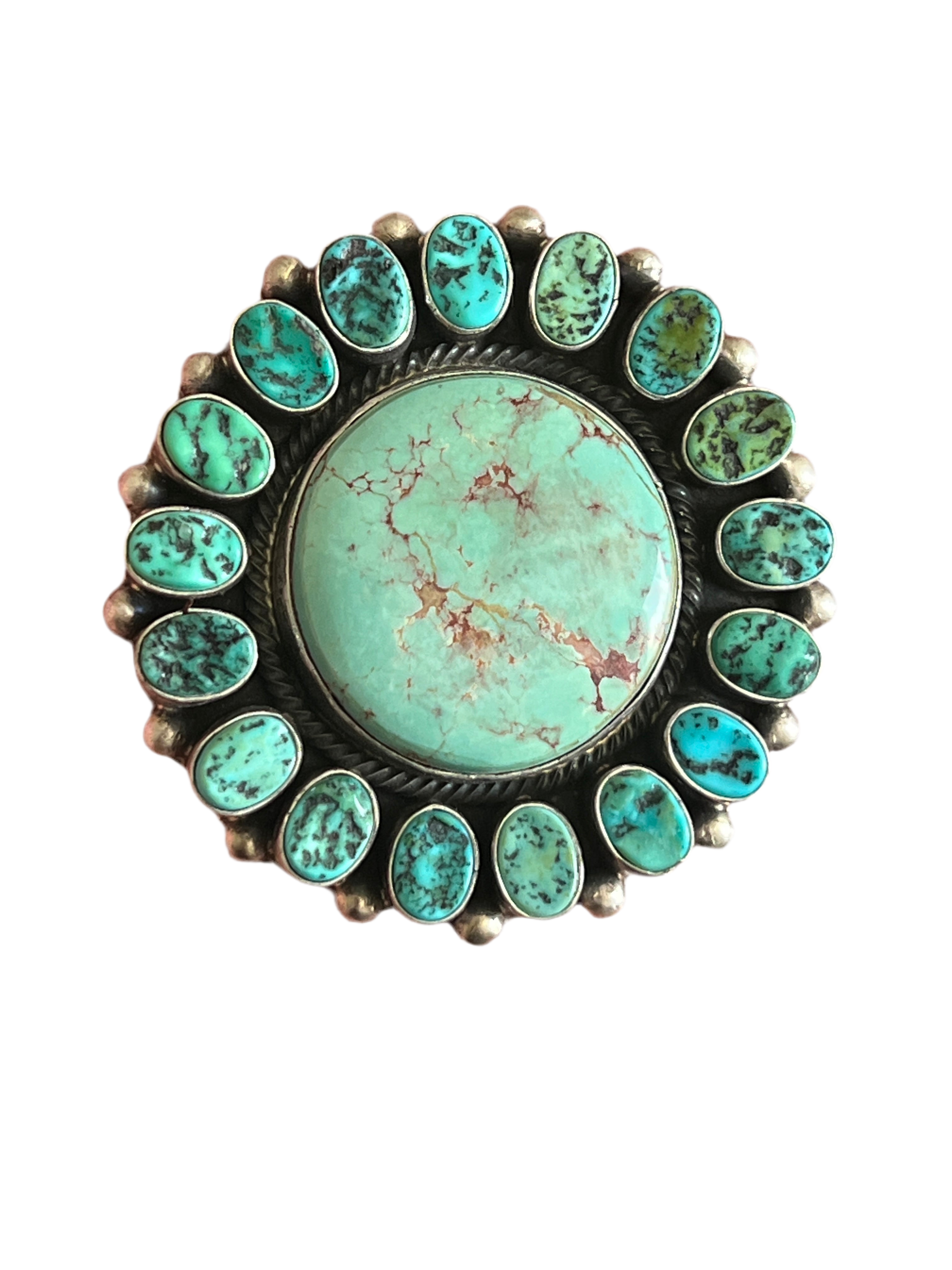 Handcrafted Sterling Silver Around The World Kingman Cluster Ring by Blaine Yellowhorse, Size 7.5