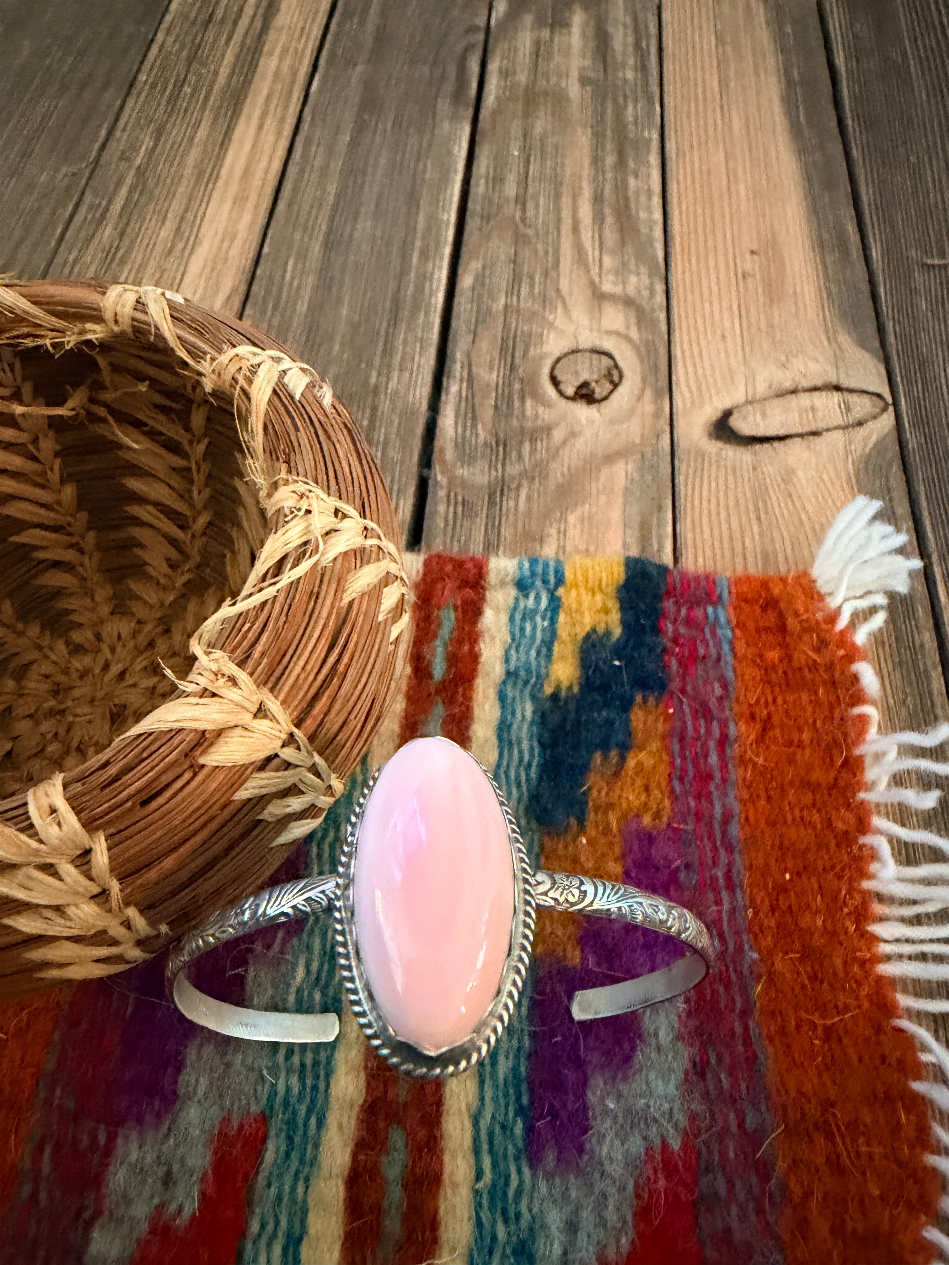 Handmade Queen Pink Conch & Sterling Silver Cuff Bracelet