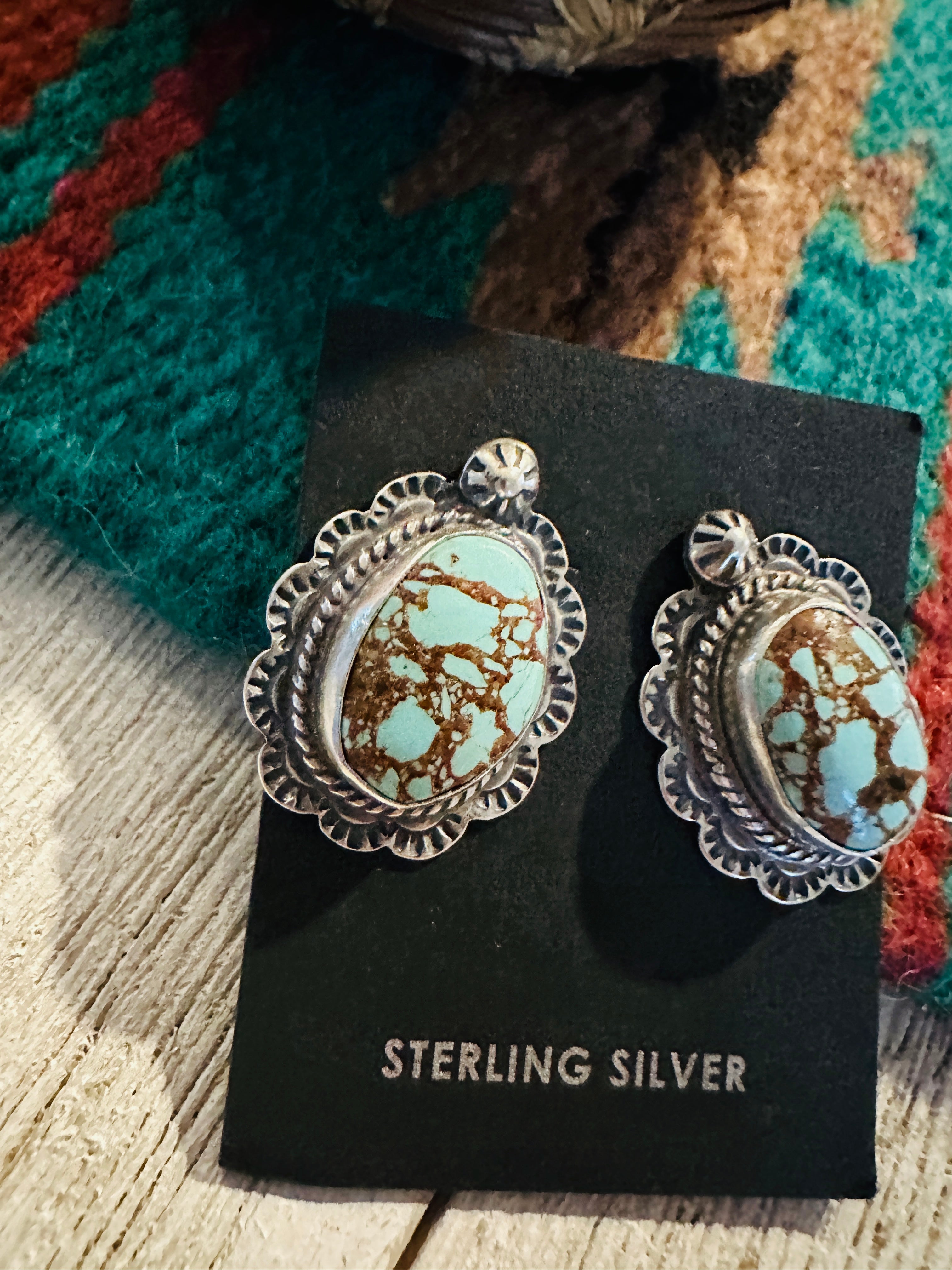 Navajo Number 8 Turquoise & Sterling Silver Concho Post Earrings