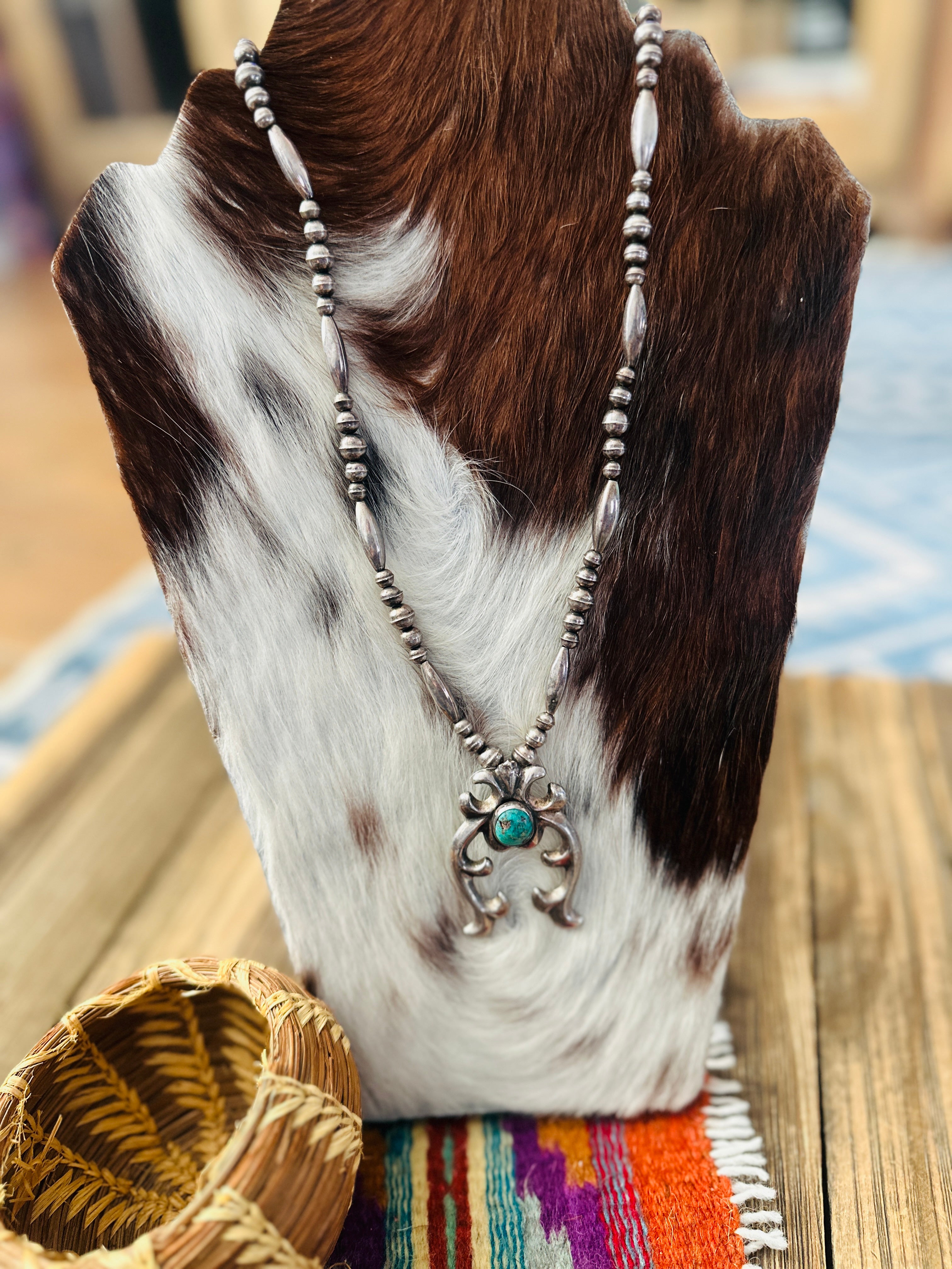 Old Pawn Handcrafted Turquoise & Sterling Silver Beaded Naja Necklace