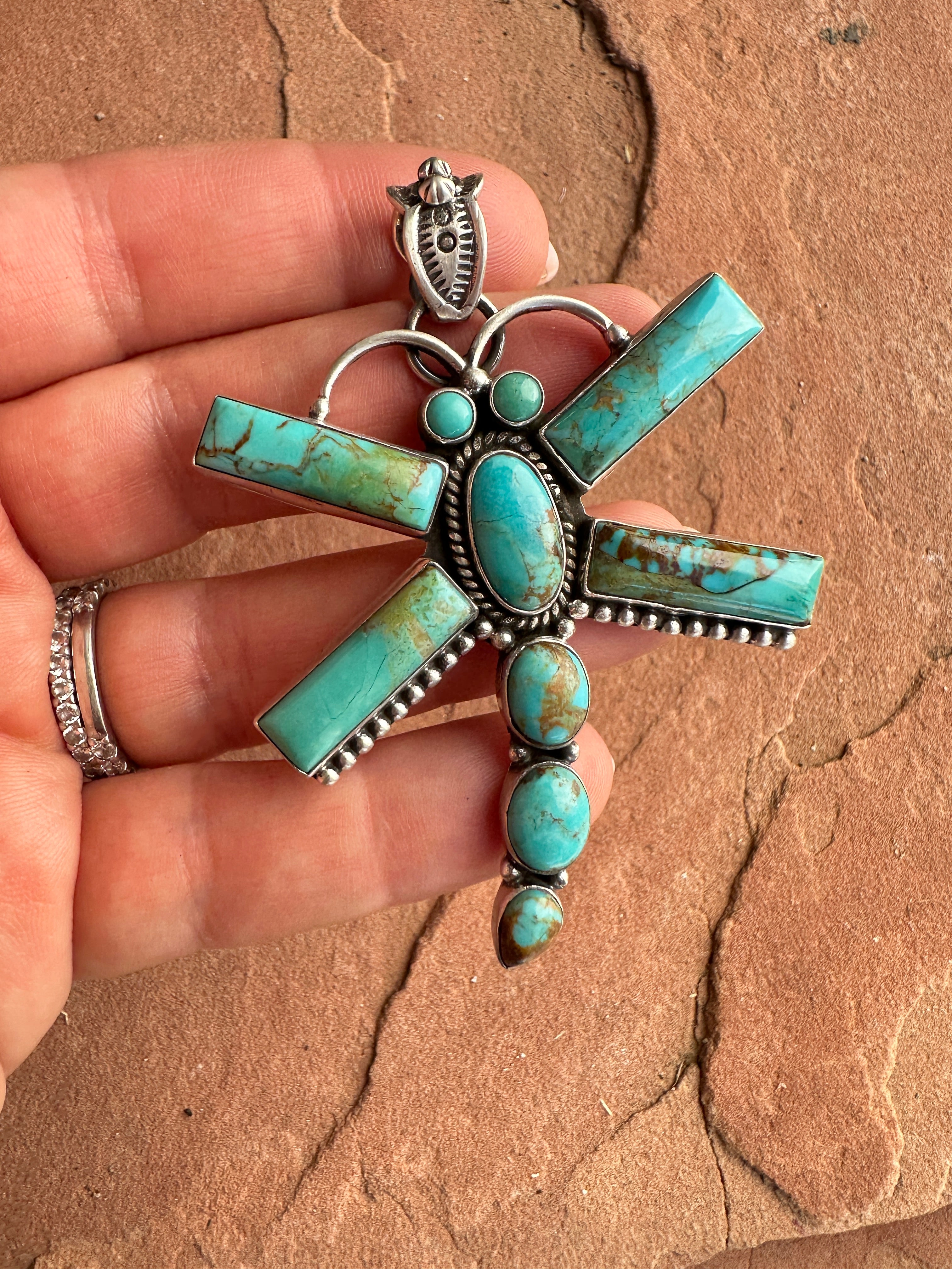 Beautiful Handmade Sterling Silver & Turquoise Dragonfly Pendant