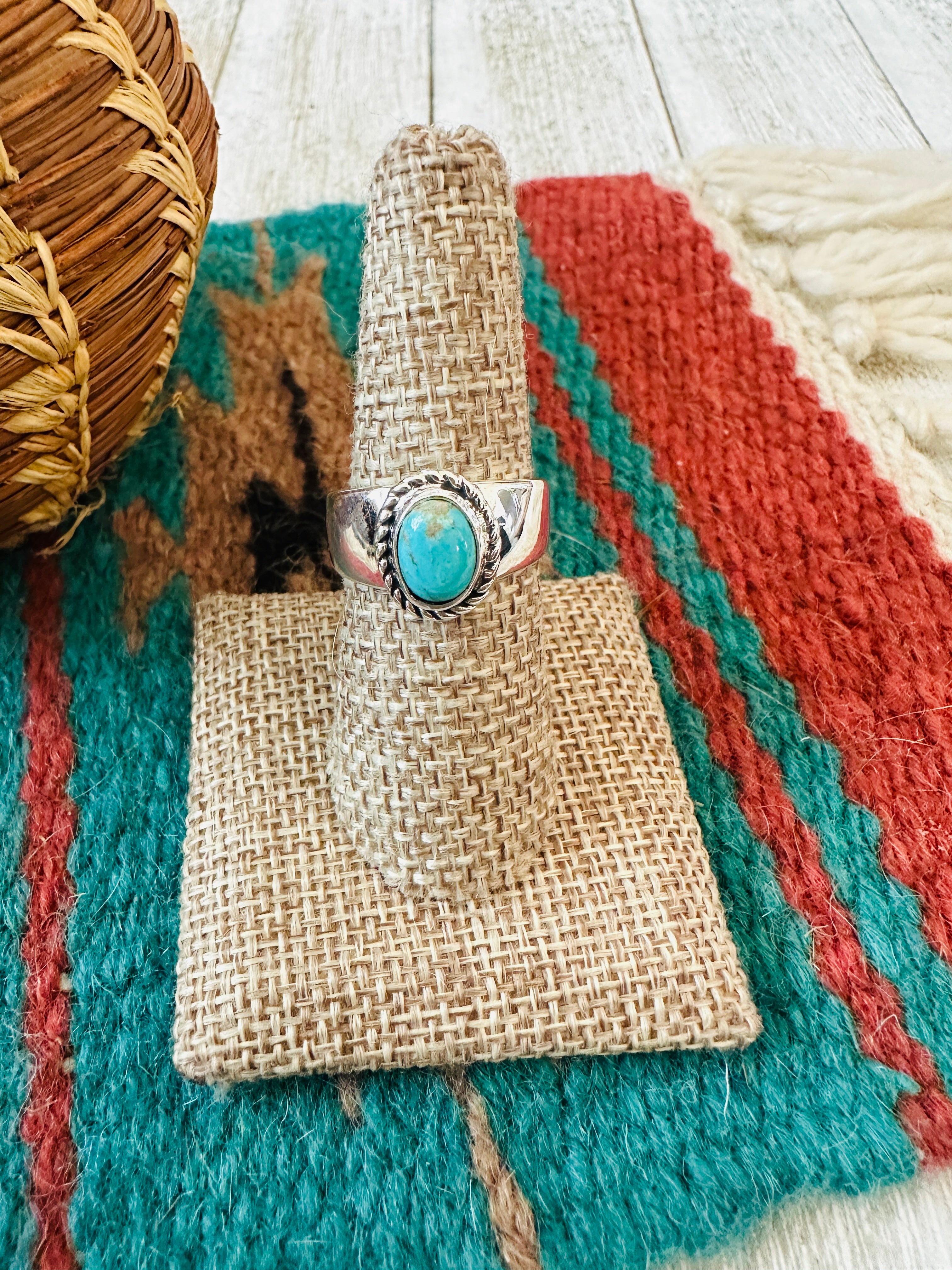 Handcrafted Turquoise & Sterling Silver Wide Band Ring