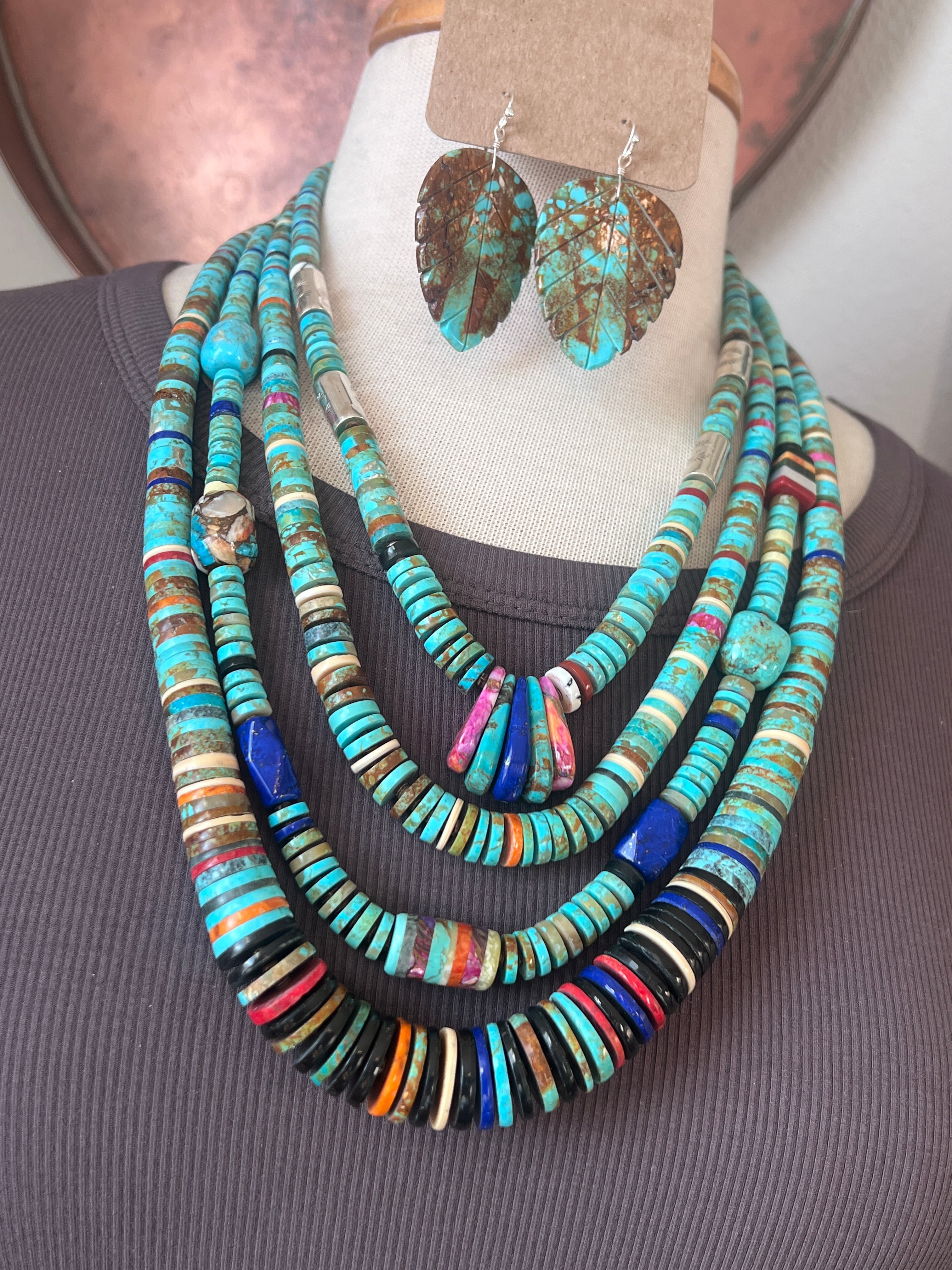Ronald Chavez Handcrafted Sterling Silver & Multistone Heishi Beaded Necklace with Tabs, 22 inches