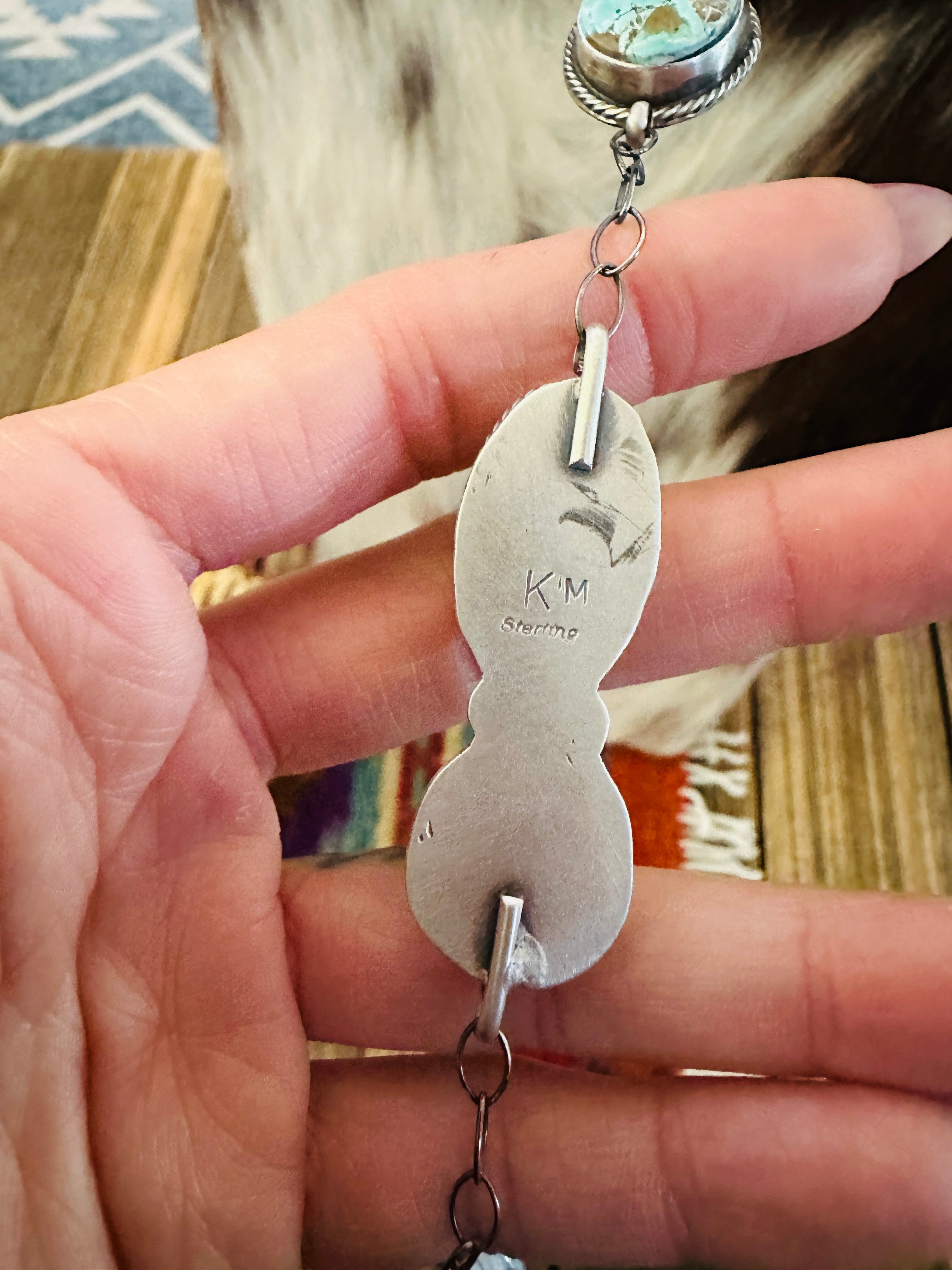 Handcrafted Dry Creek Turquoise & Sterling Silver Lariat Necklace