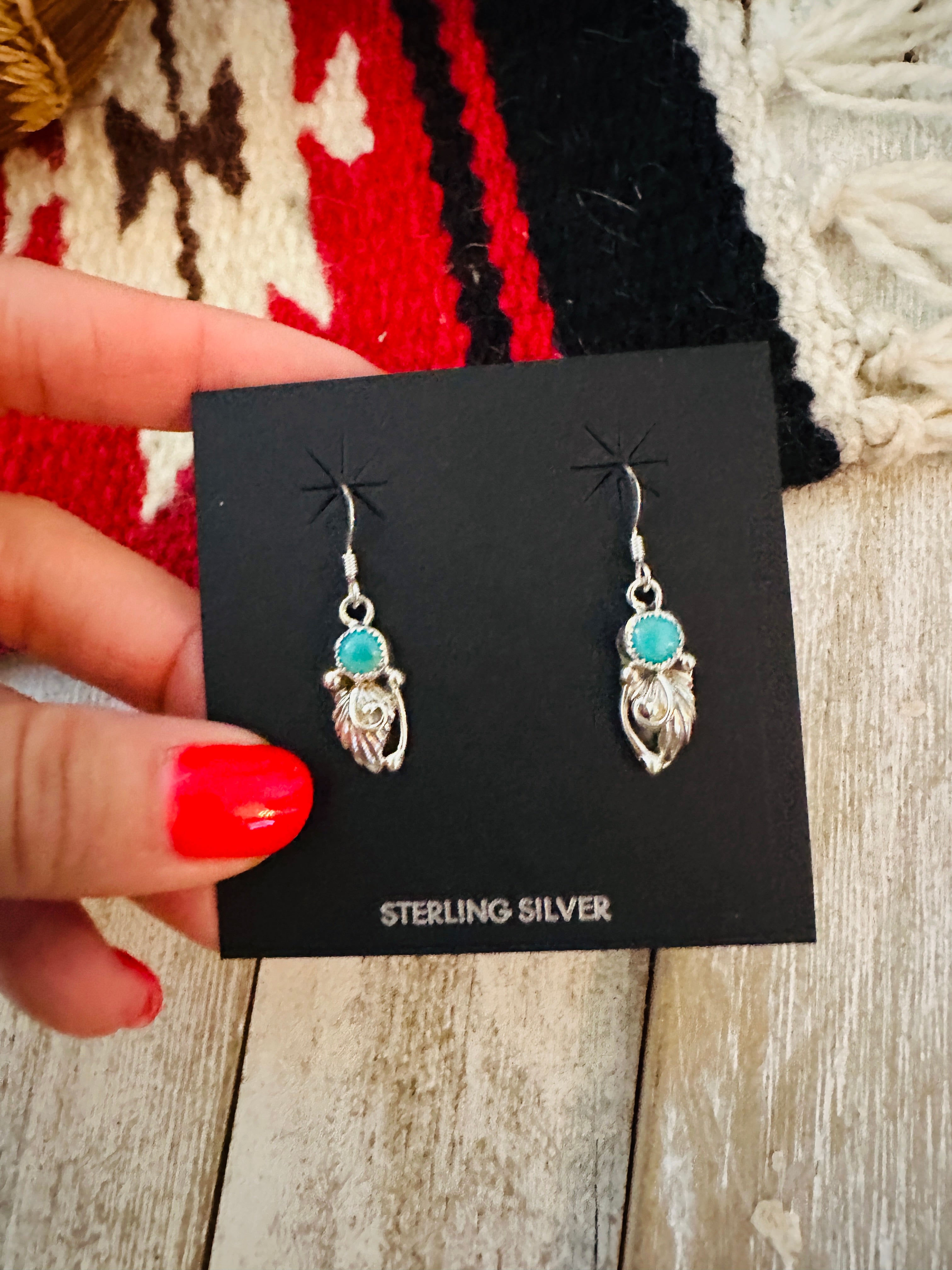 Navajo Turquoise & Sterling Silver Feather Earrings