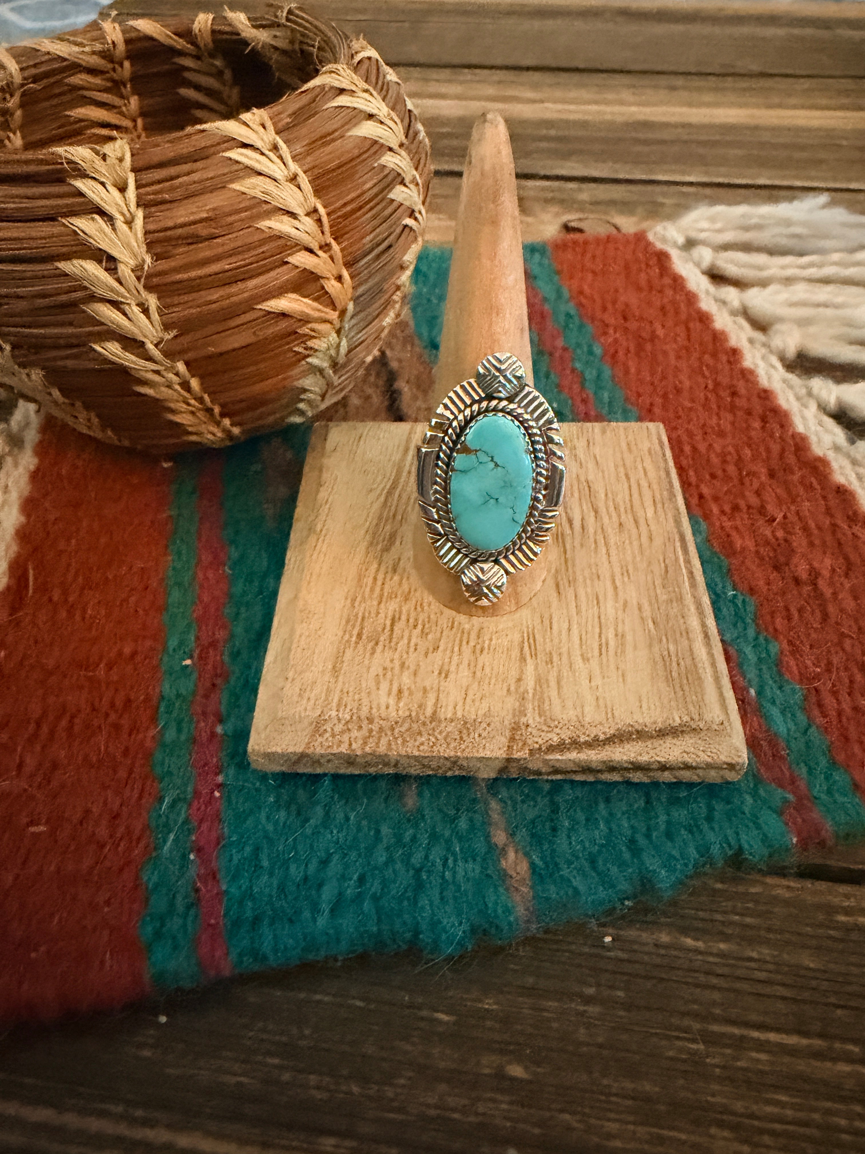 Handmade Sterling Silver Number 8 Turquoise Adjustable Ring Signed Nizhoni