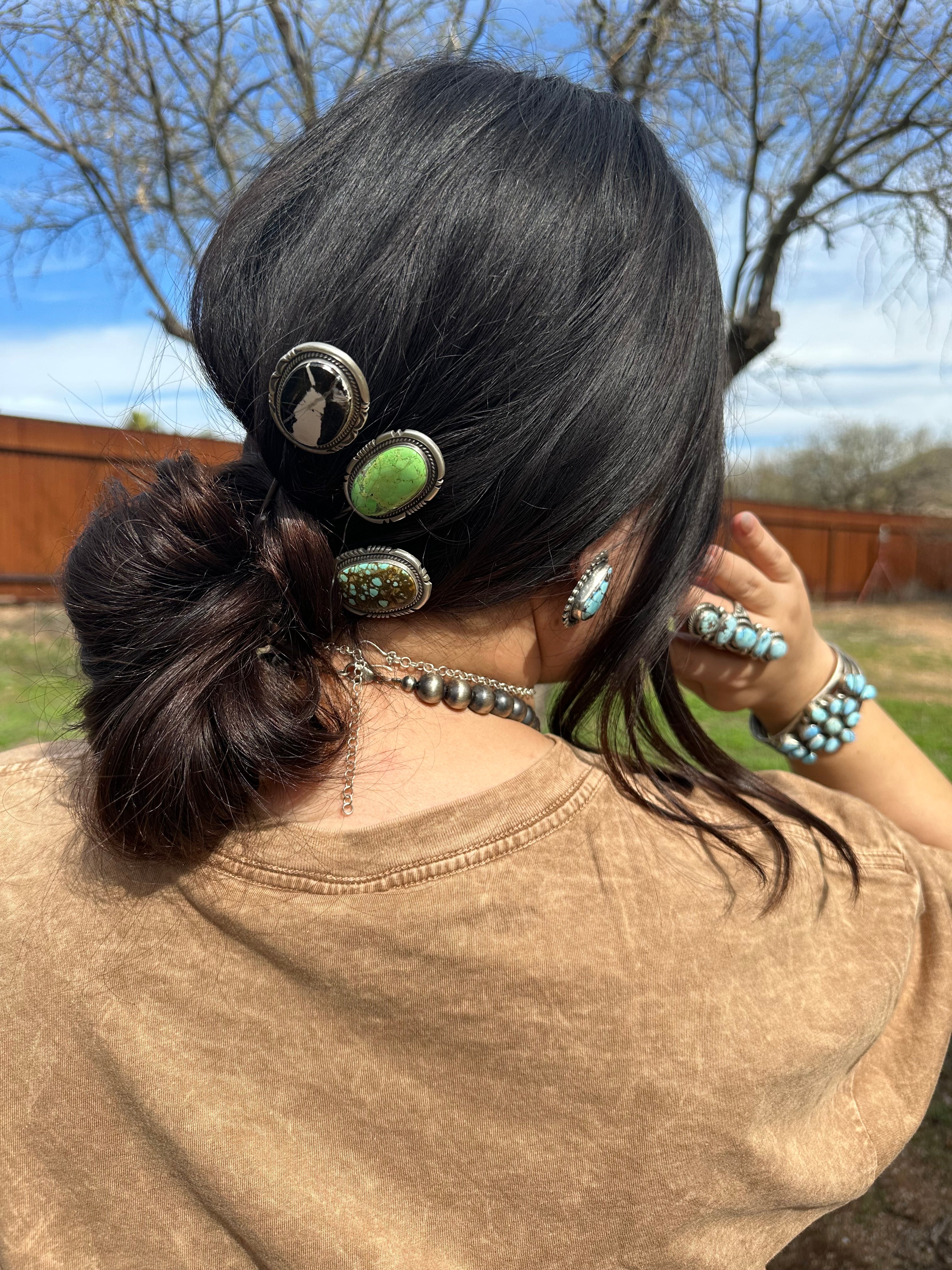 Navajo Turquoise & Sterling Silver Hair Pin Signed