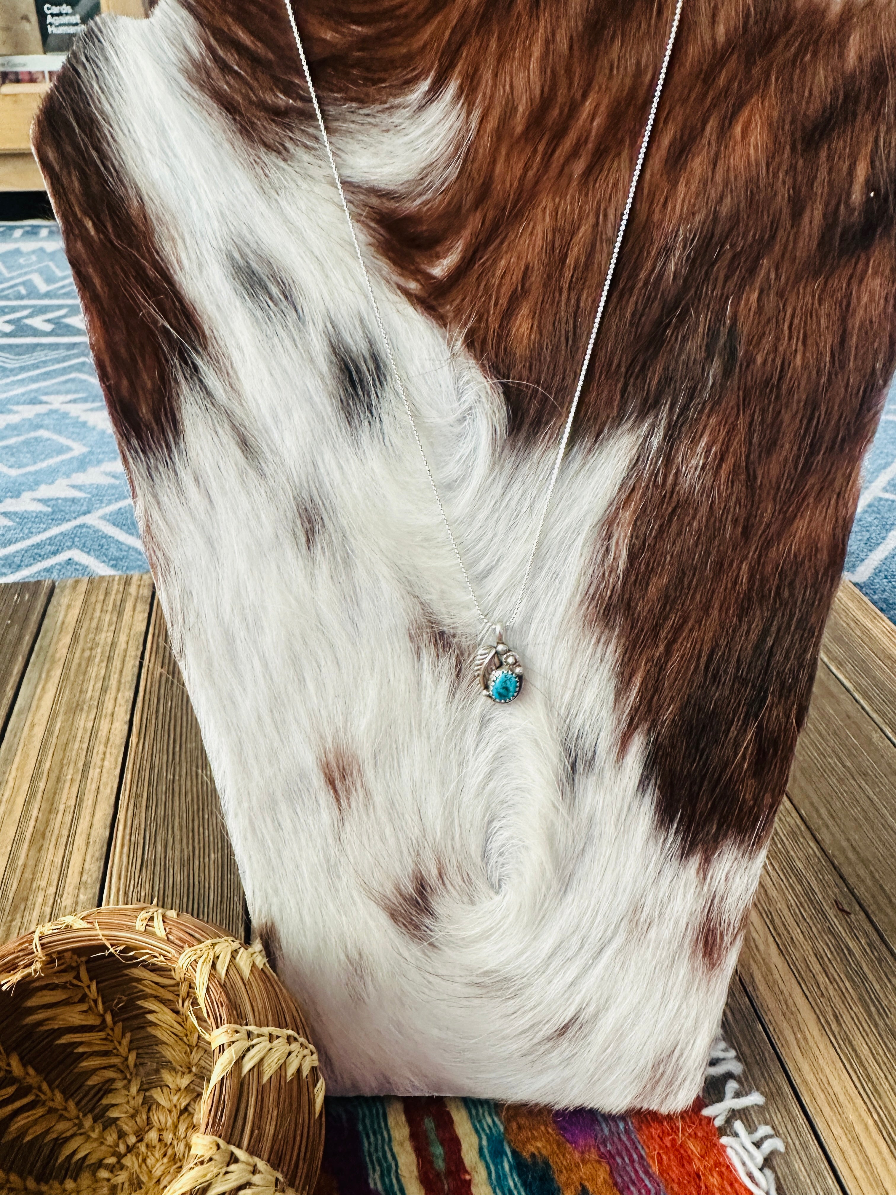 Old Pawn Handcrafted Sterling Silver and Turquoise Necklace