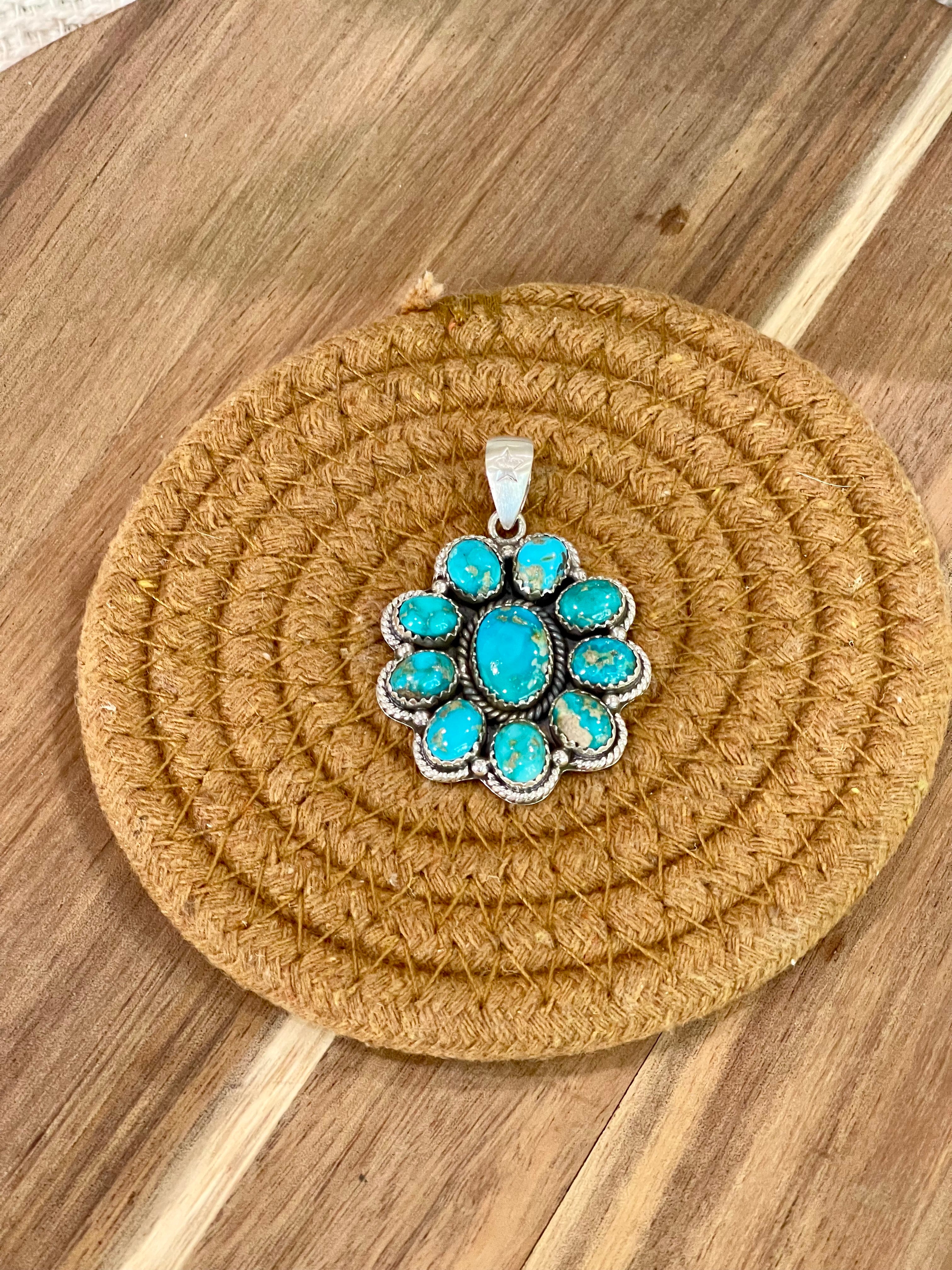 Beautiful Handmade Sterling Silver & South Hill Sonoran Turquoise Cluster Pendant