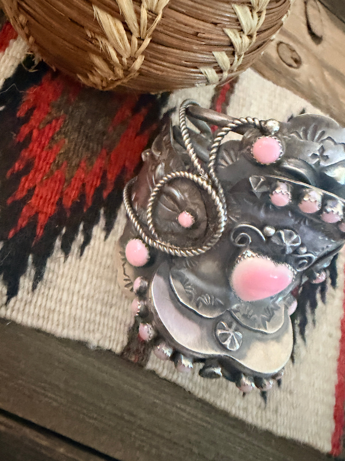 Handcrafted Queen Pink Conch & Sterling Silver Saddle Cuff Bracelet by Tim Yazzie