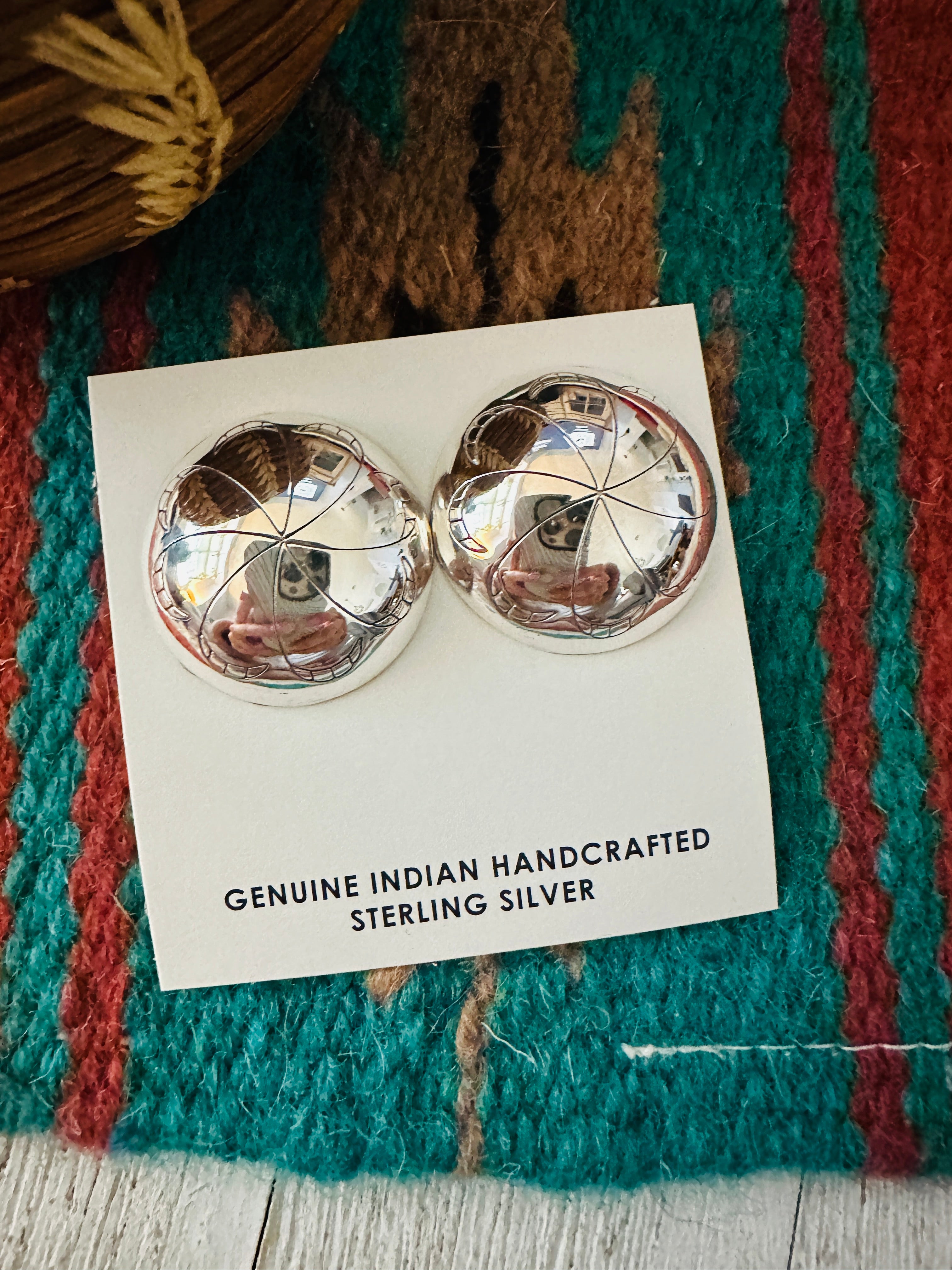 Navajo Hand Stamped Sterling Silver Concho Post Earrings