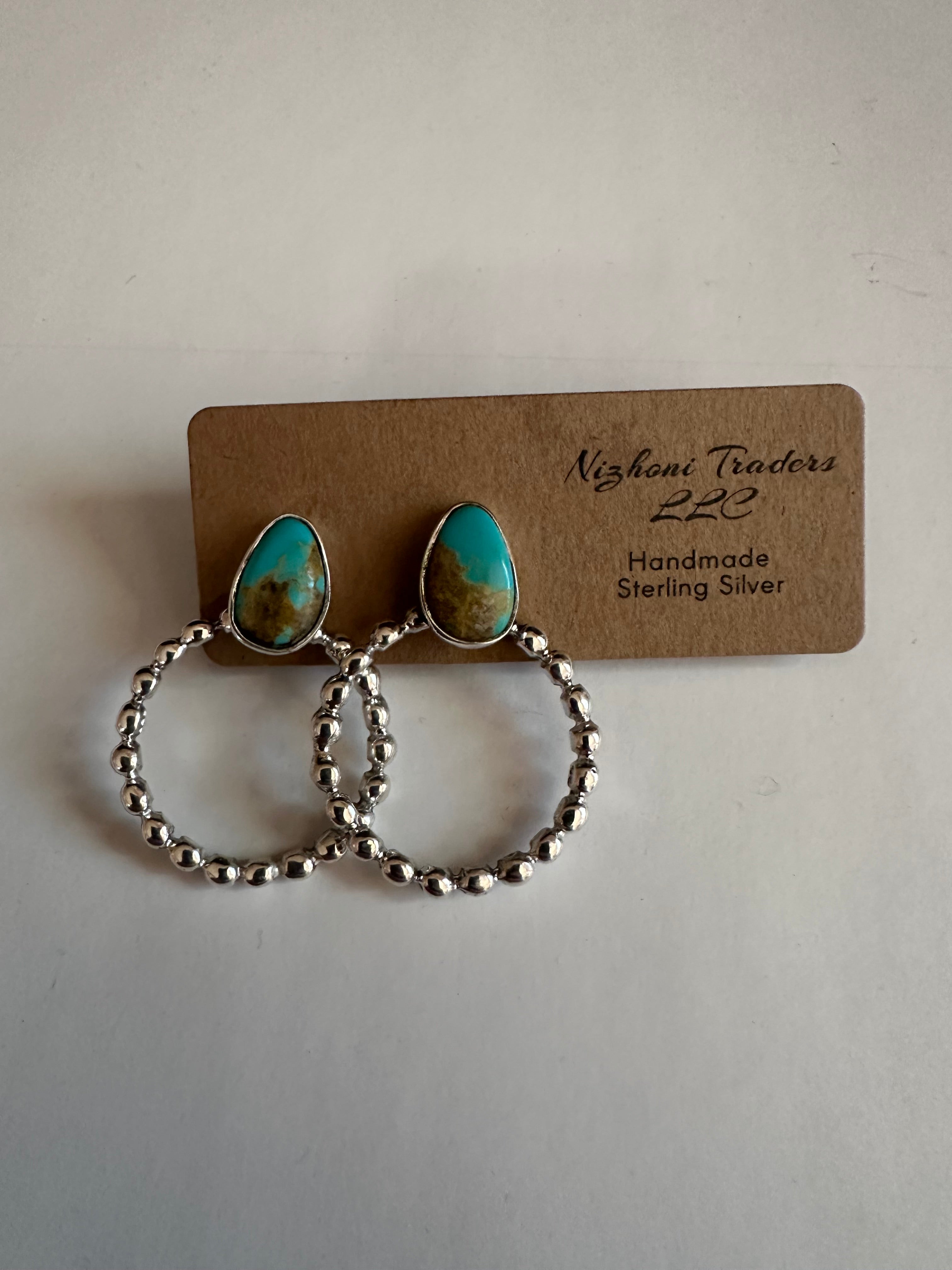 Handmade Turquoise & Sterling Silver Hoop Earrings MORE MATRIX