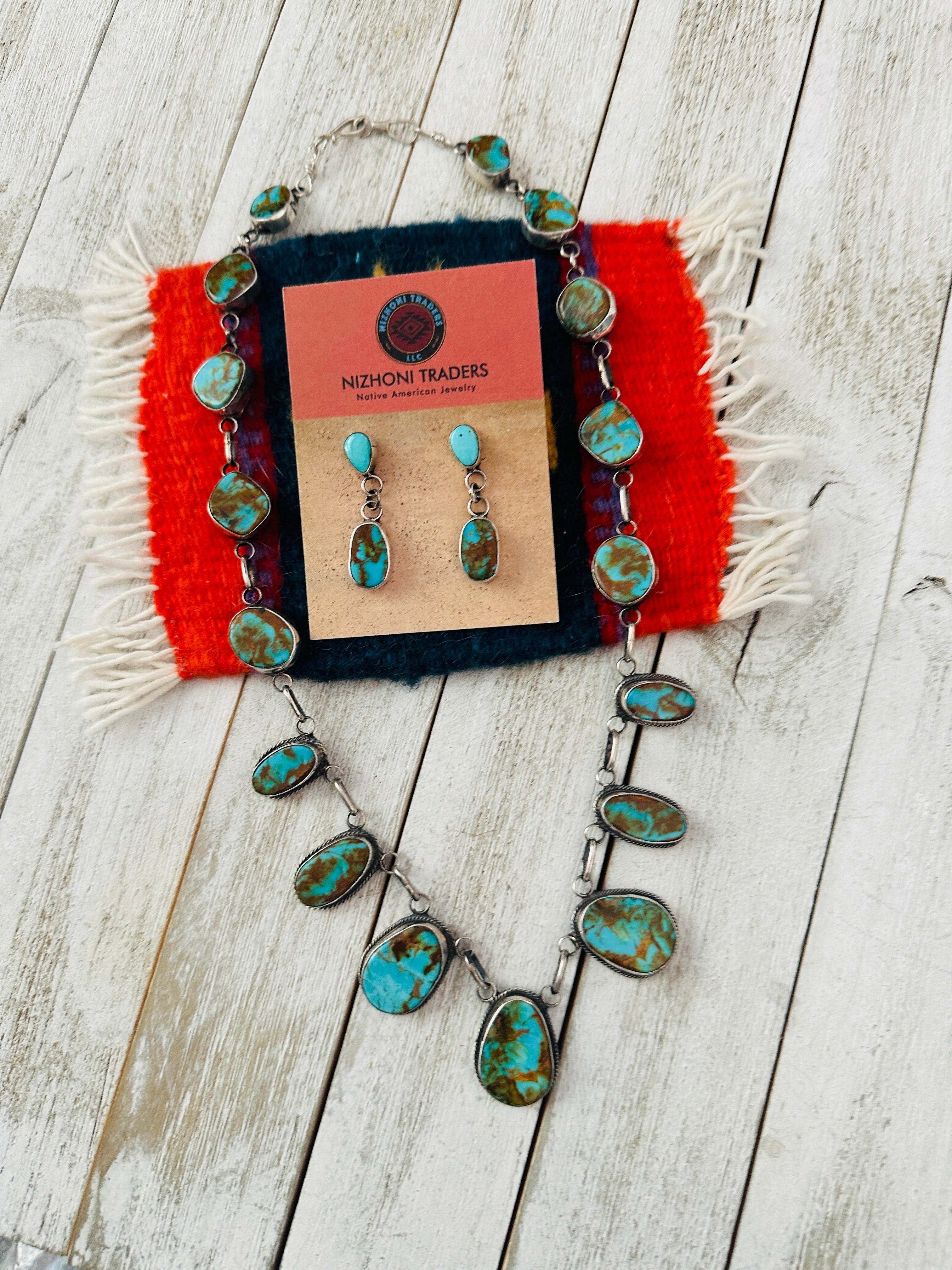 Navajo Sterling Silver & Royston Turquoise Necklace Set by Jacqueline Silver