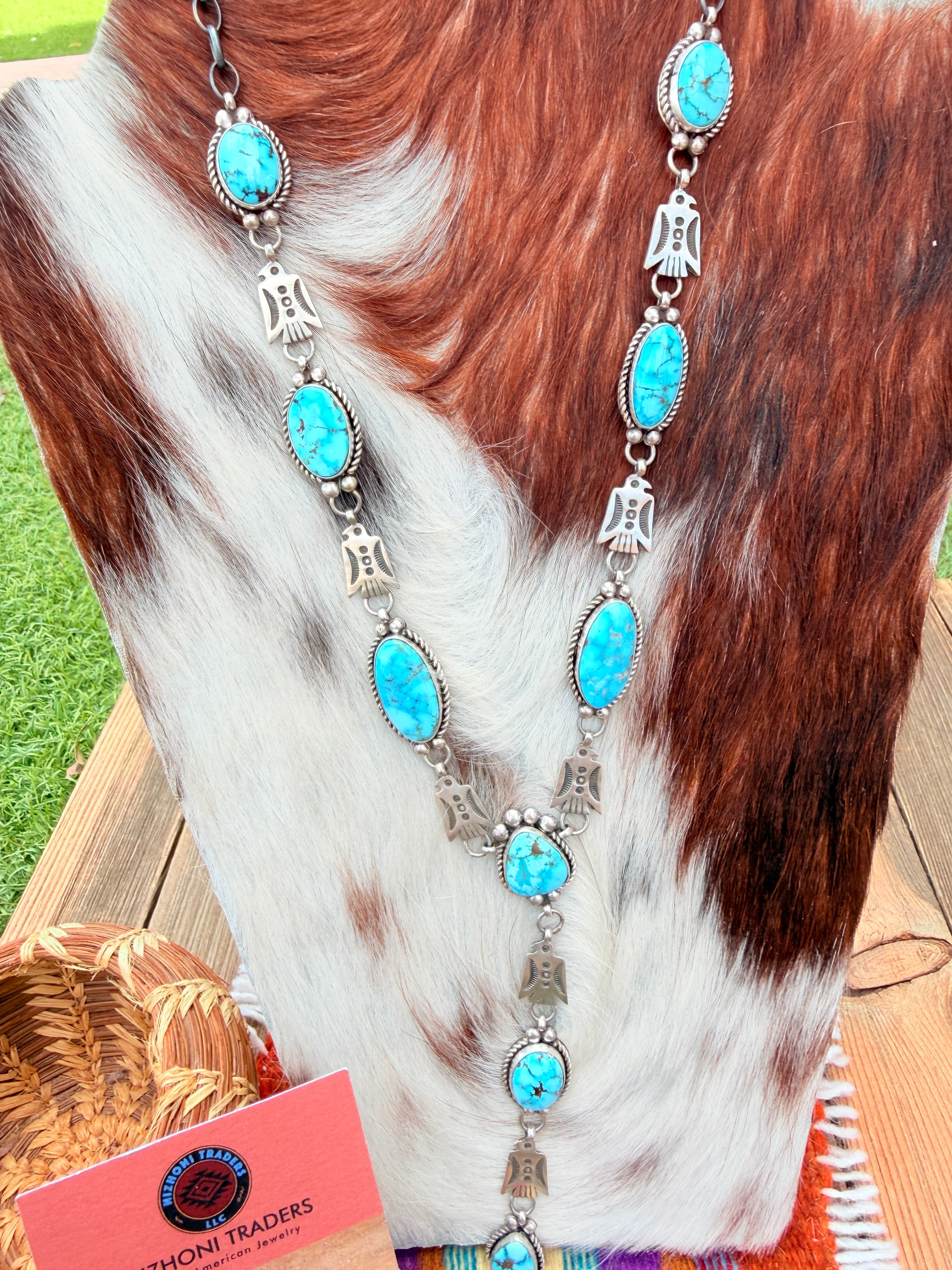 Handcrafted Turquoise & Sterling Silver Thunderbird Necklace and Earring Set by Fred Francis
