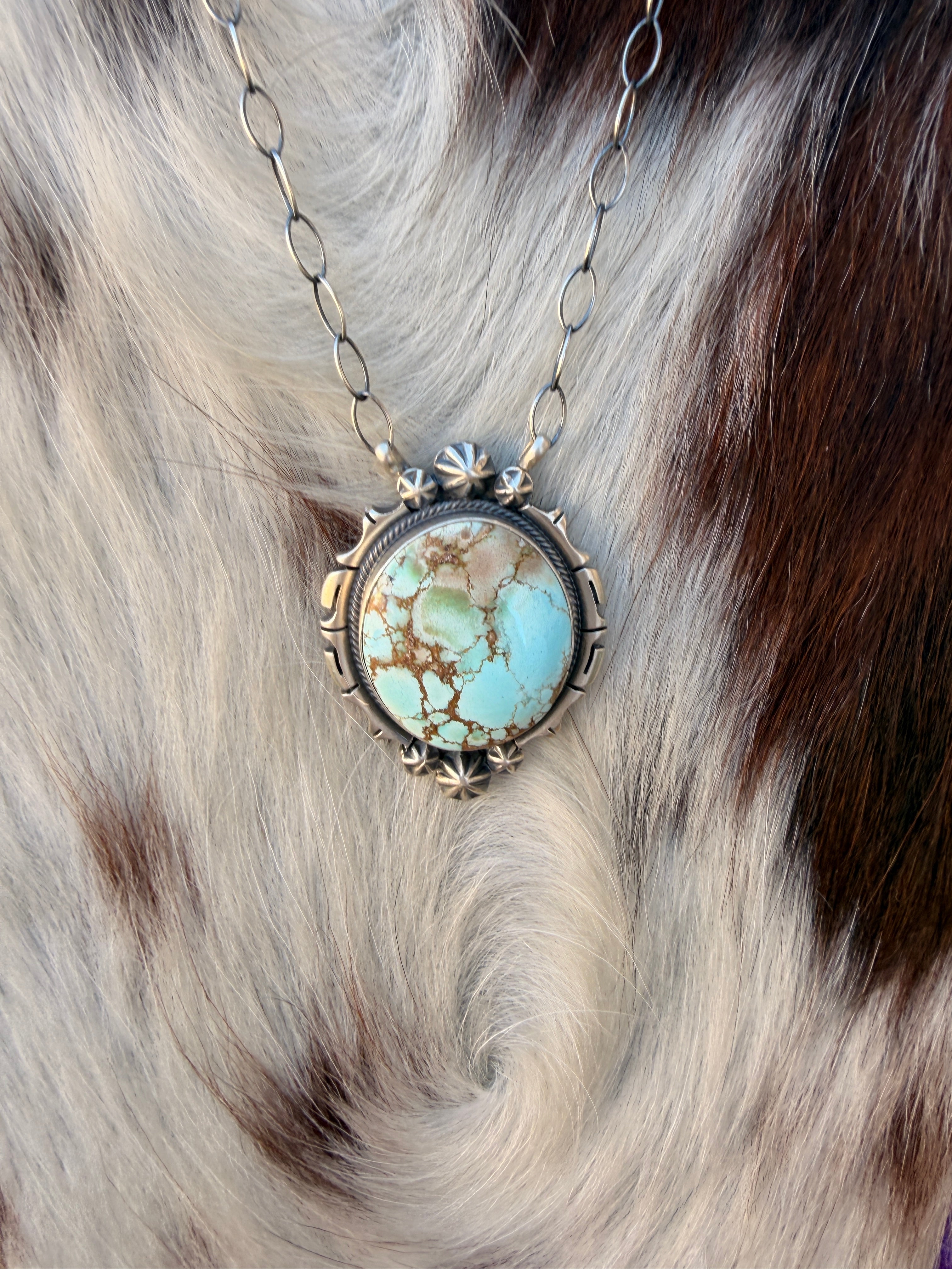 Handcrafted Golden Hills Turquoise & Sterling Silver Necklace by Daniel Benally