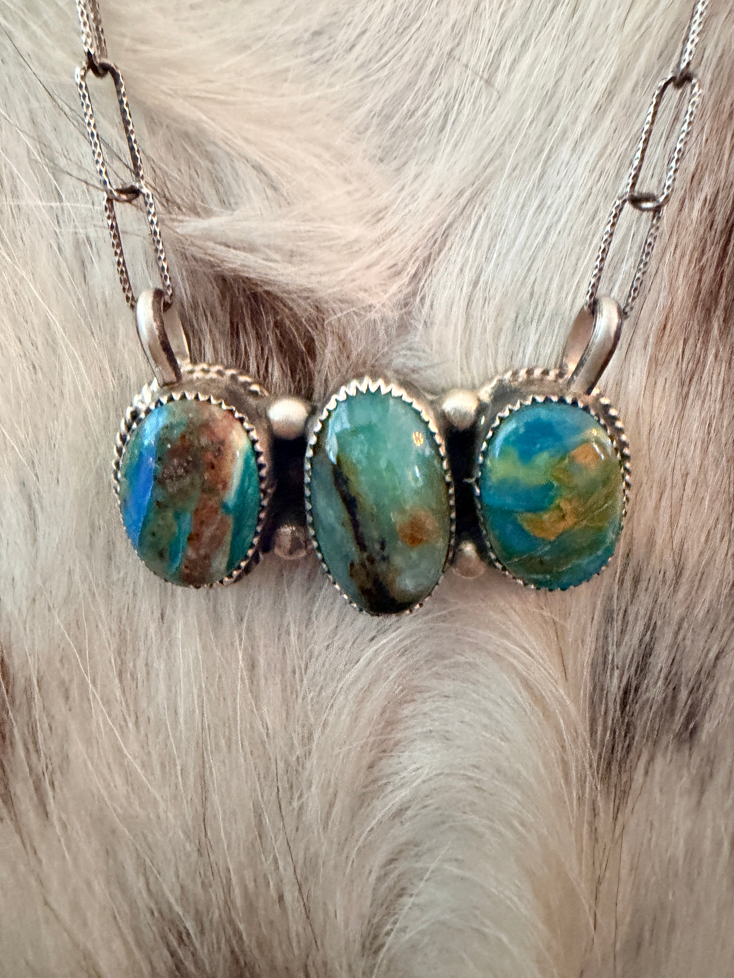 Handmade Sterling Silver & Peruvian Blue Opal Necklace