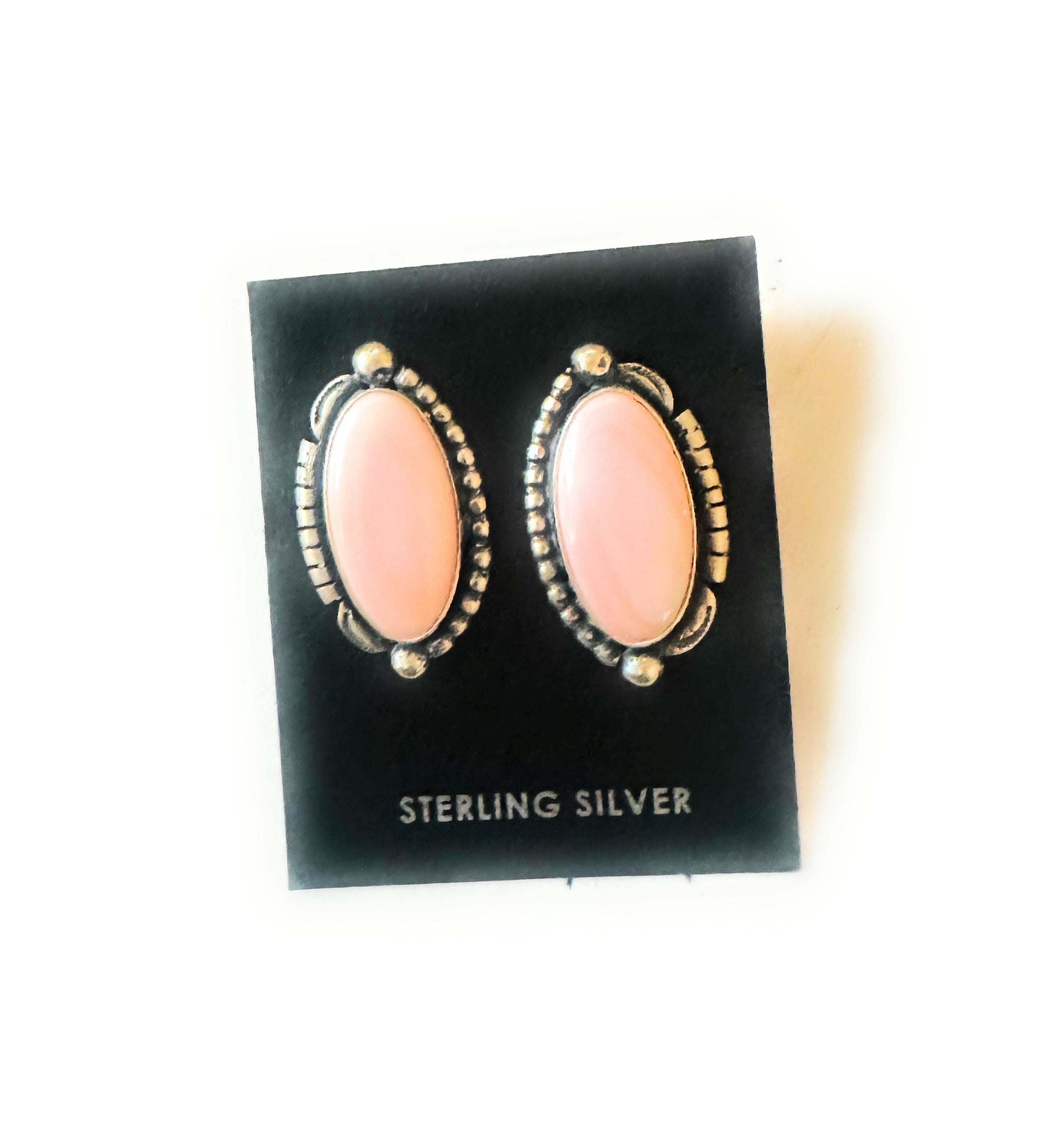 Navajo Sterling Silver & Queen Pink Conch Post Earrings