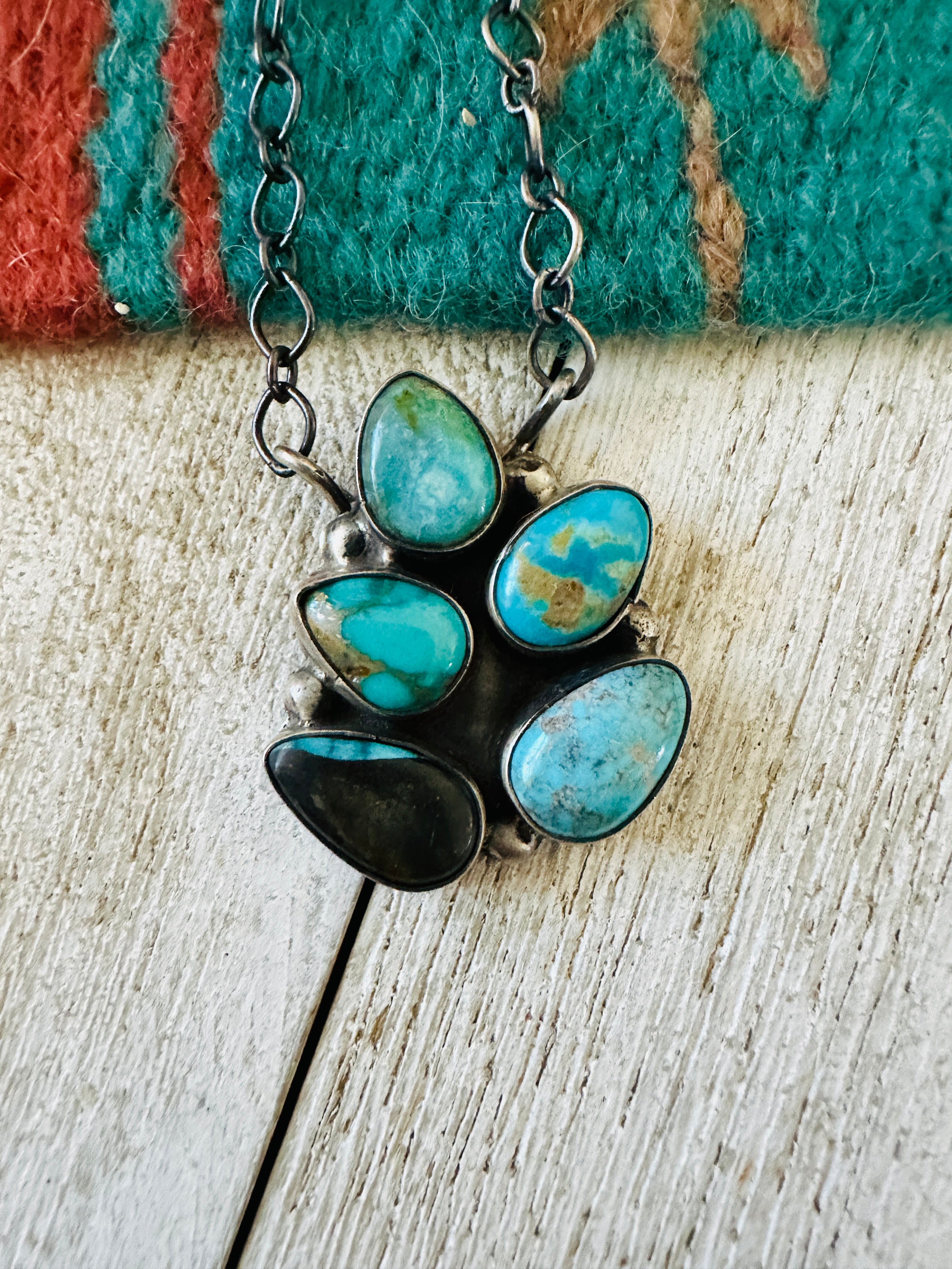 Handcrafted Sterling Silver & Turquoise Cluster Necklace