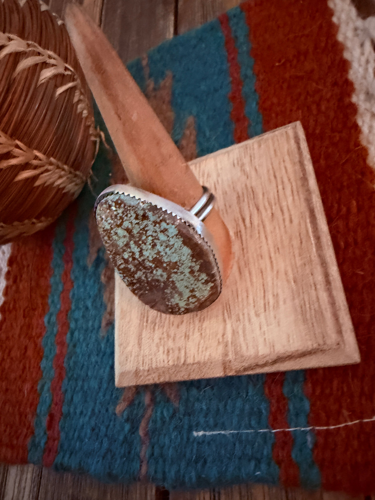 Handcrafted Number 8 Turquoise & Sterling Silver Adjustable Ring by Leslie Nez