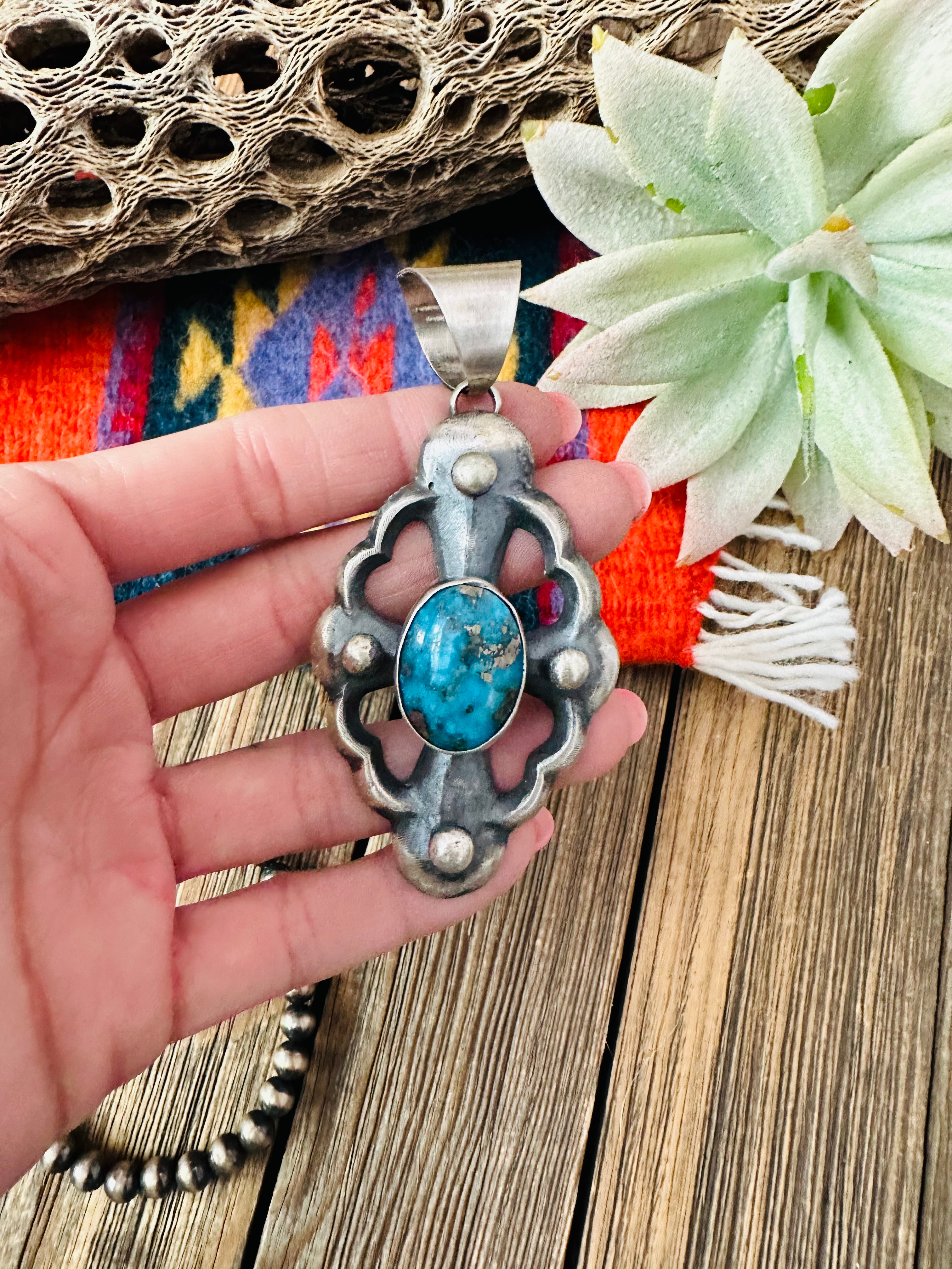 Navajo Sterling Silver & Turquoise Pendant by Chimney Butte