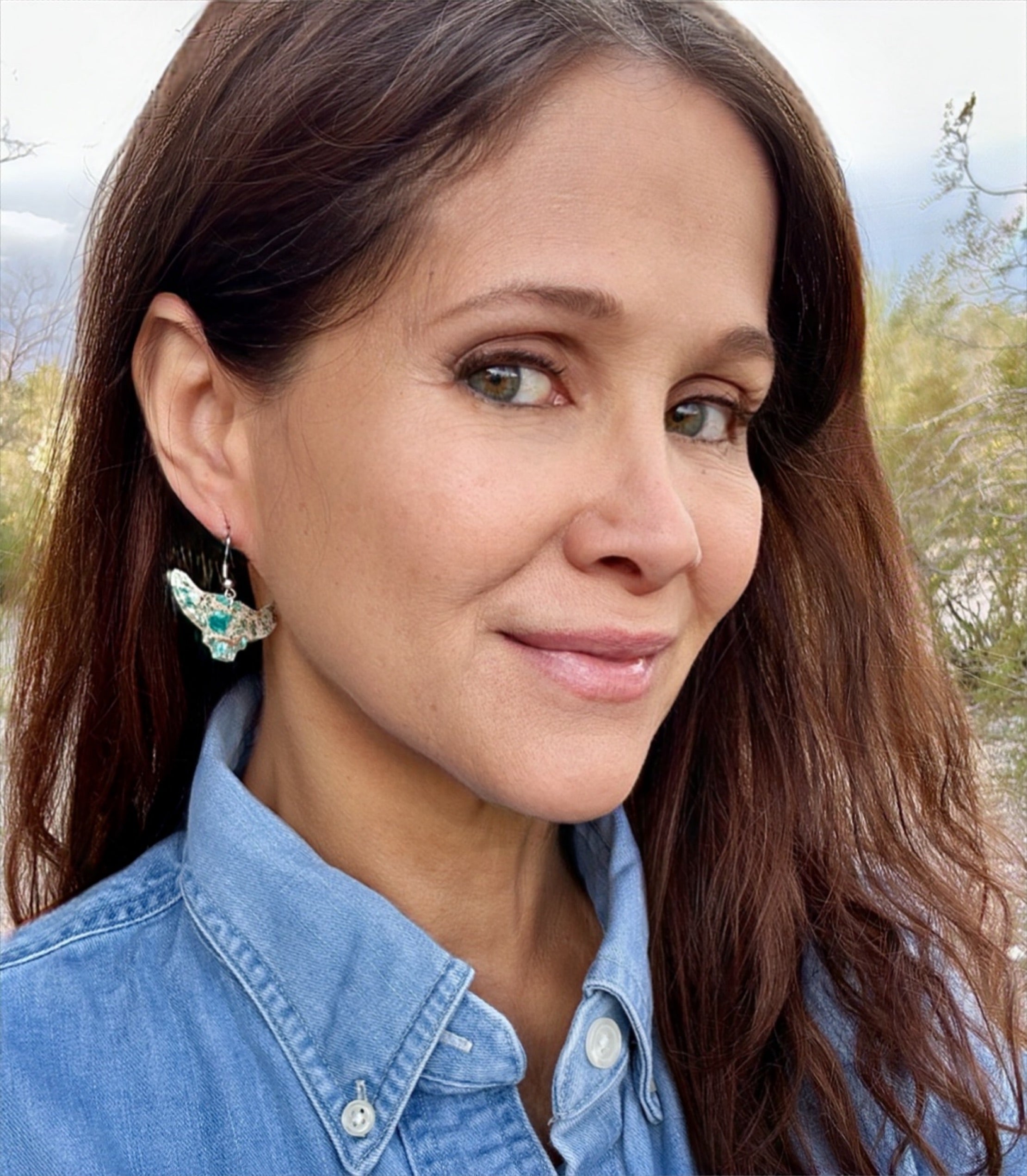 Handcrafted Blue Indigo Turquoise & Sterling Silver Bull head Slab Earrings