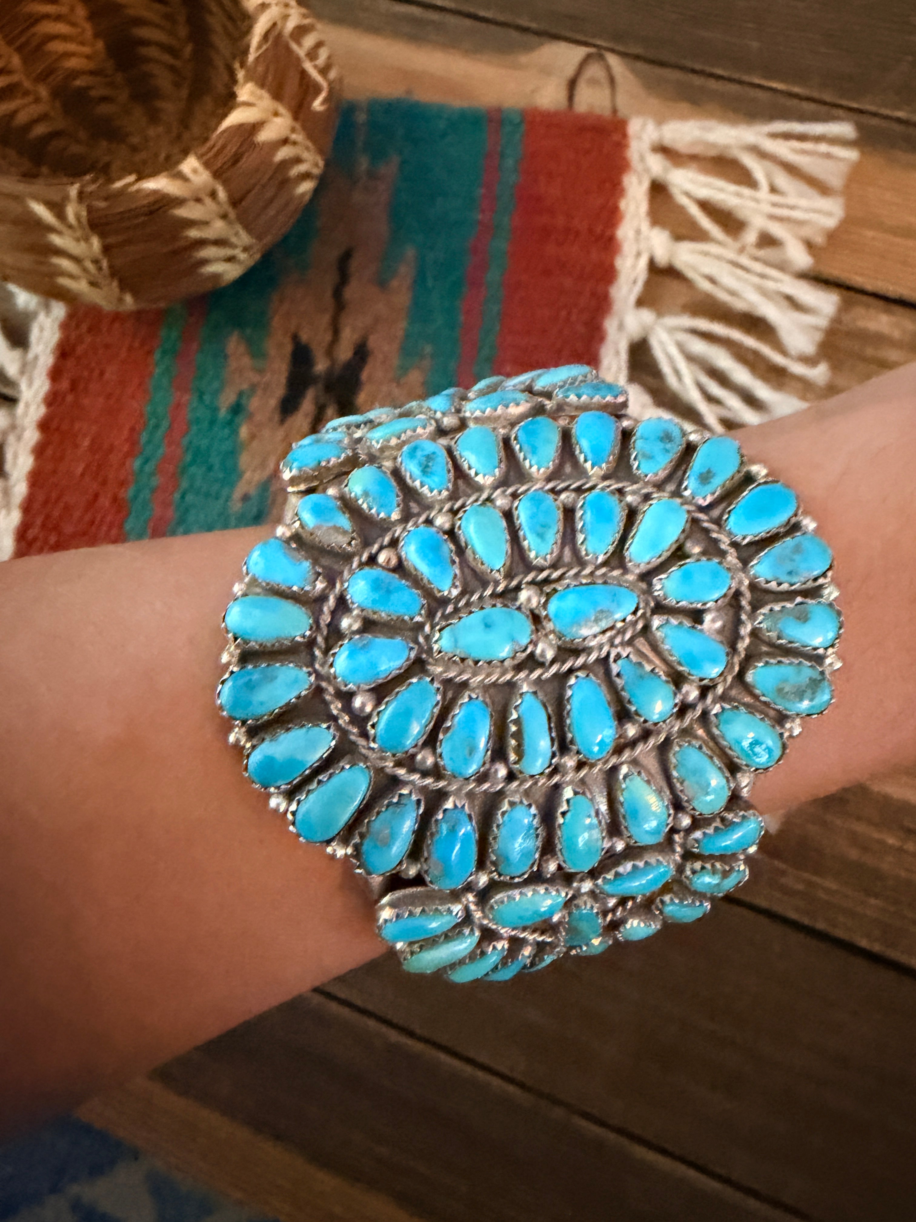 Handcrafted Turquoise & Sterling Silver Cluster Cuff Bracelet By Juliana Williams