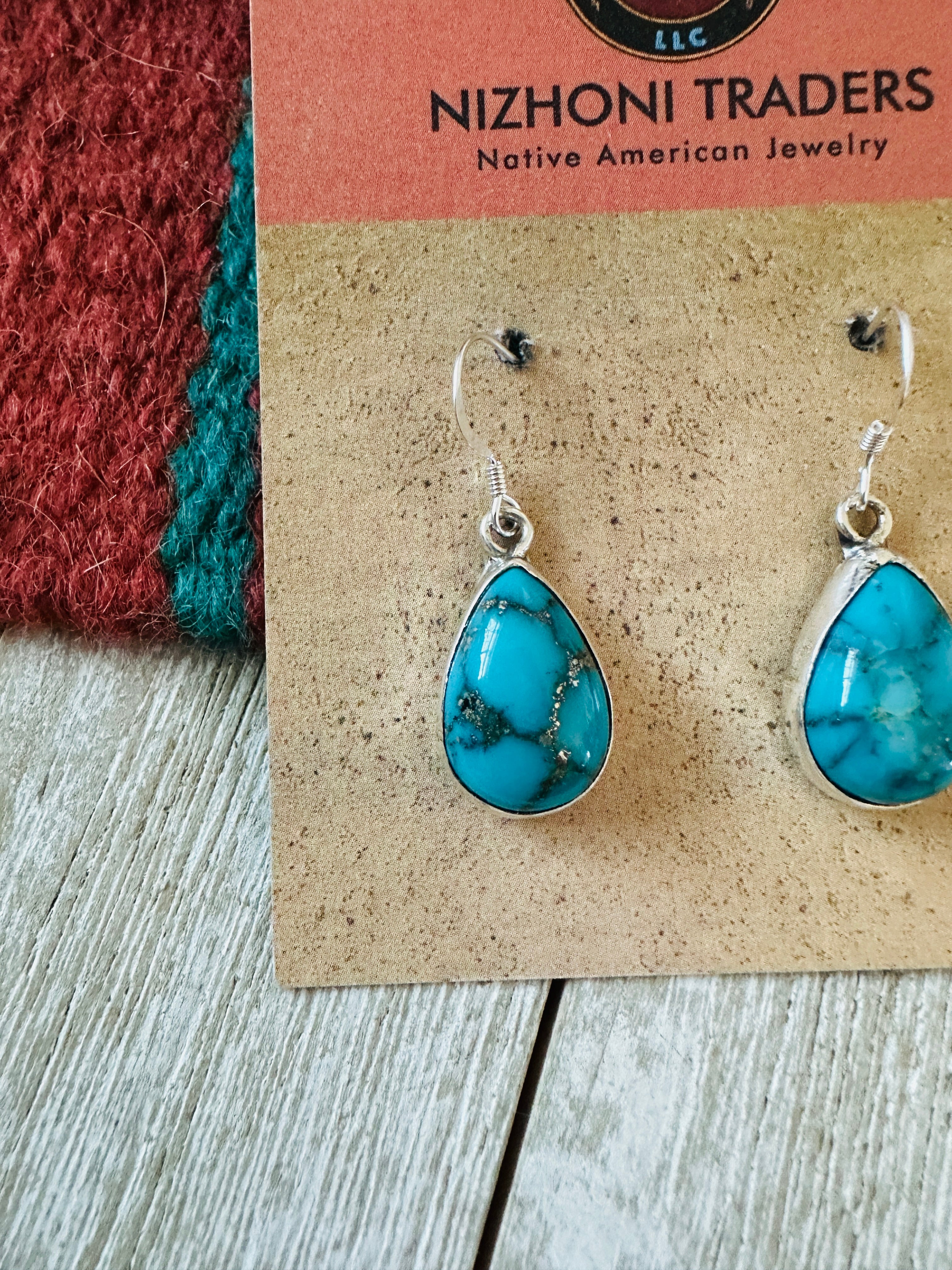 Navajo Turquoise & Sterling Silver Teardrop Dangle Earrings