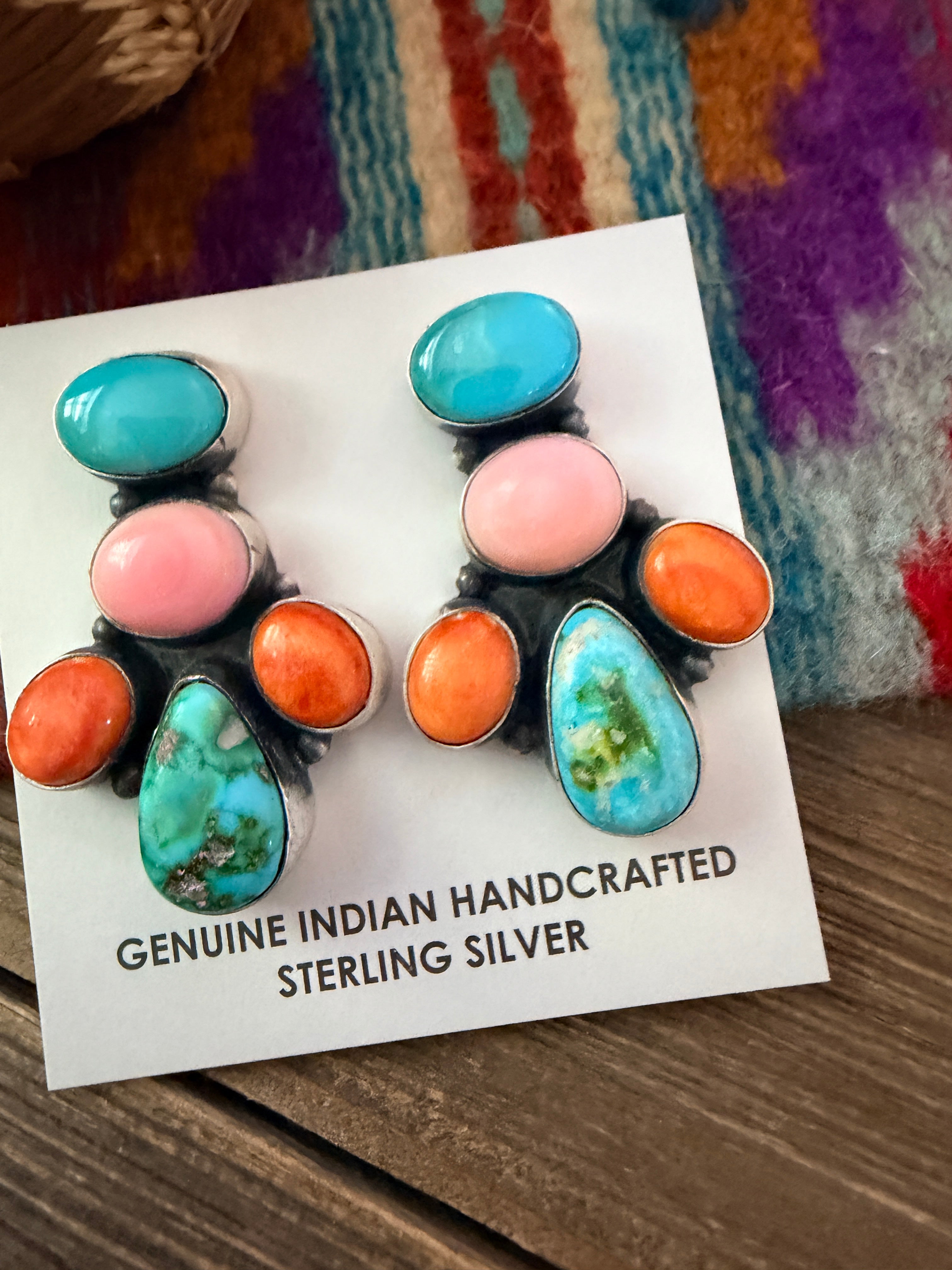 Handcrafted Multi Stone & Sterling Silver Dangle Earrings