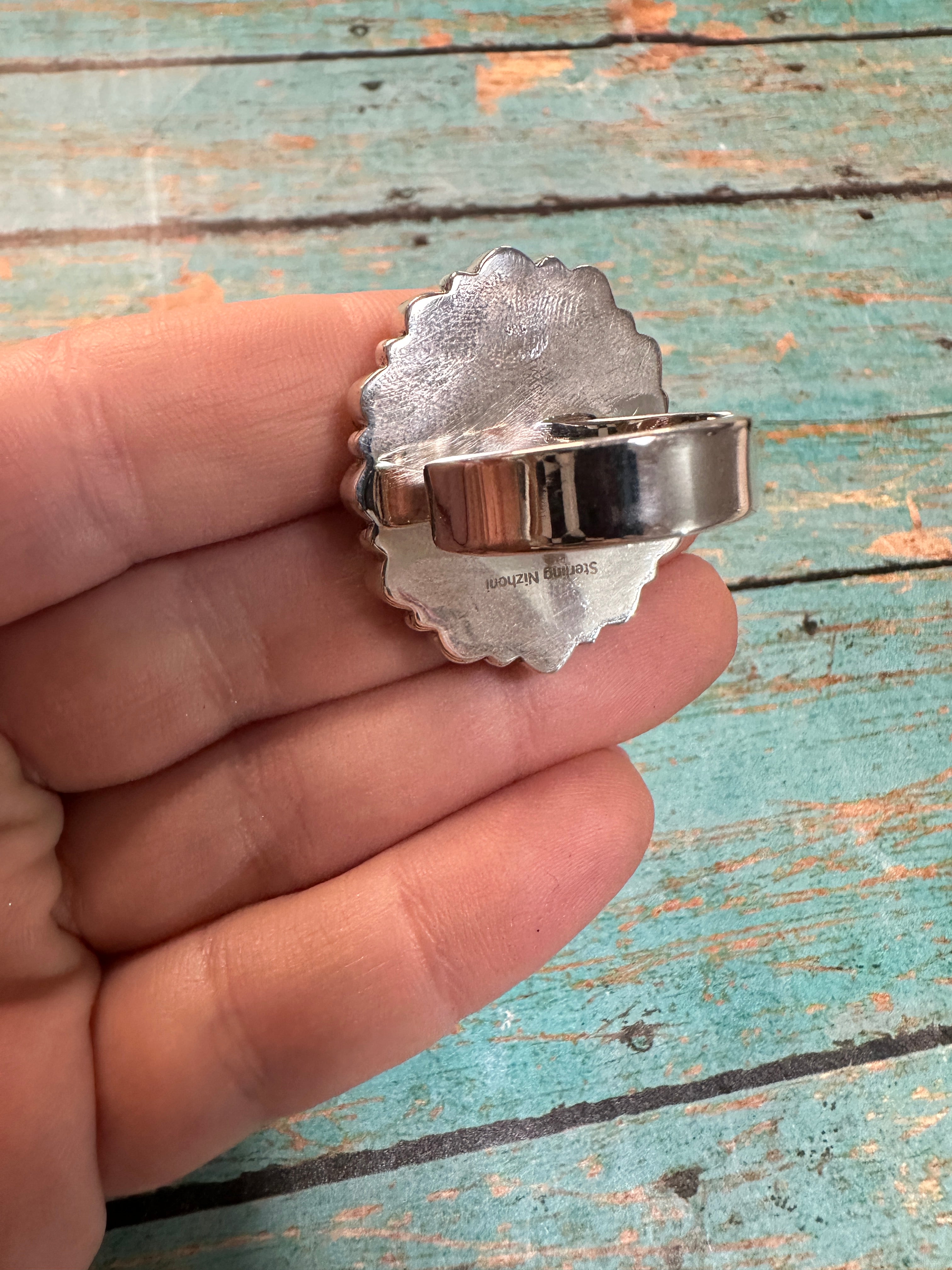 Beautiful Handmade White Buffalo, Golden Hills Turquoise And Sterling Silver Adjustable Ring