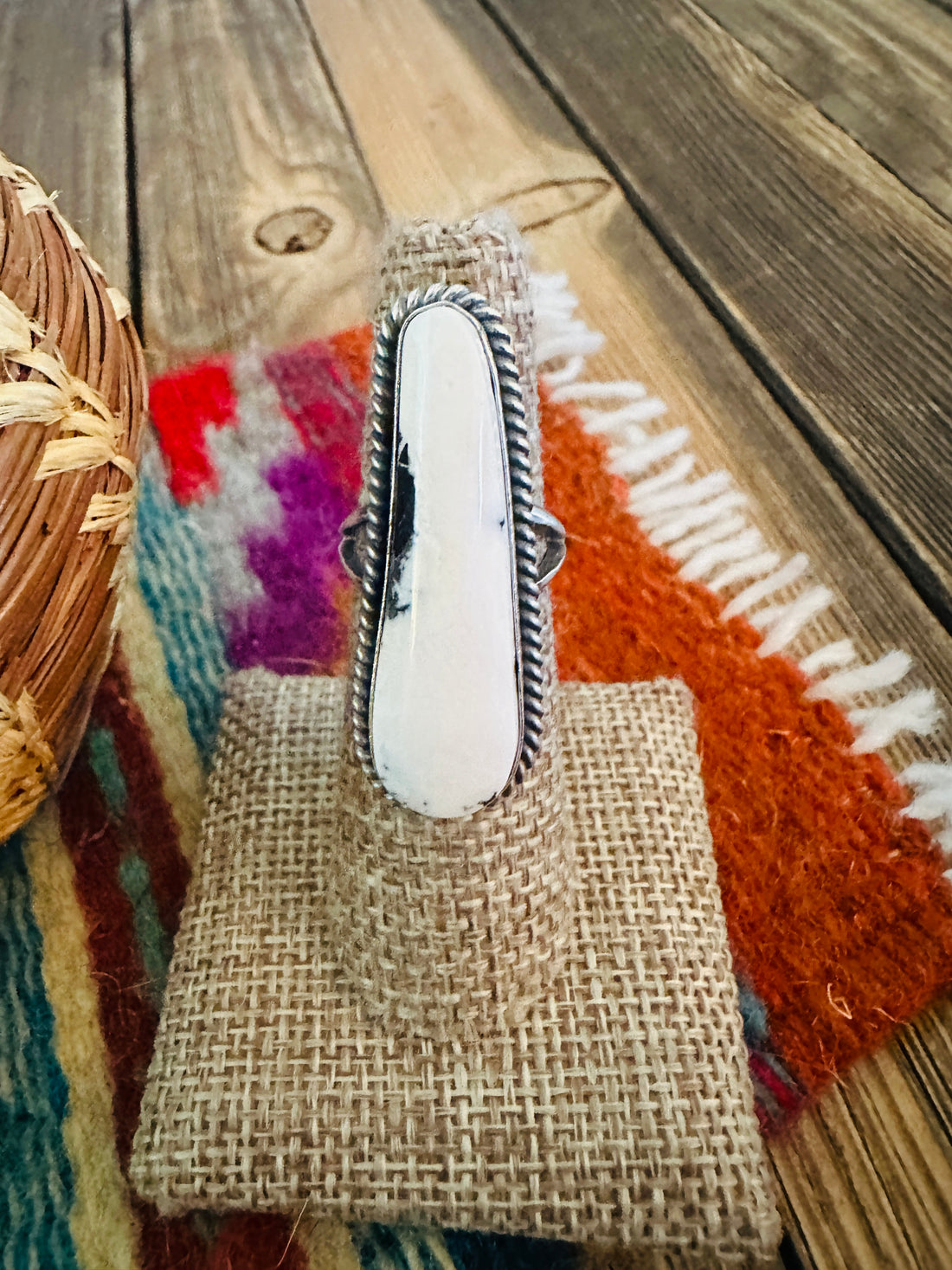 Handcrafted White Buffalo & Sterling Silver Ring Size 5.5