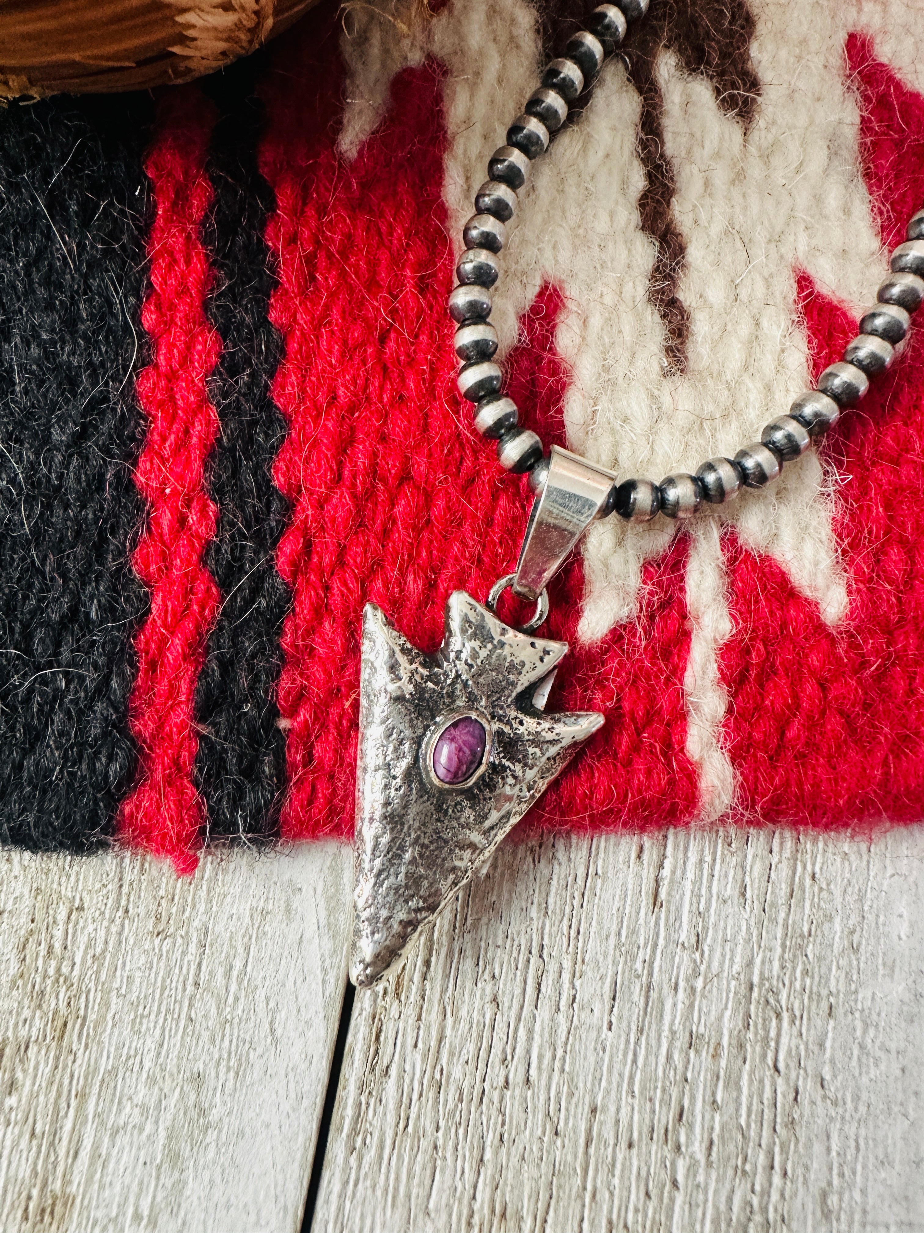 Handcrafted Sterling Silver and Purple Spiny Arrowhead Pendant by Charles Johnson